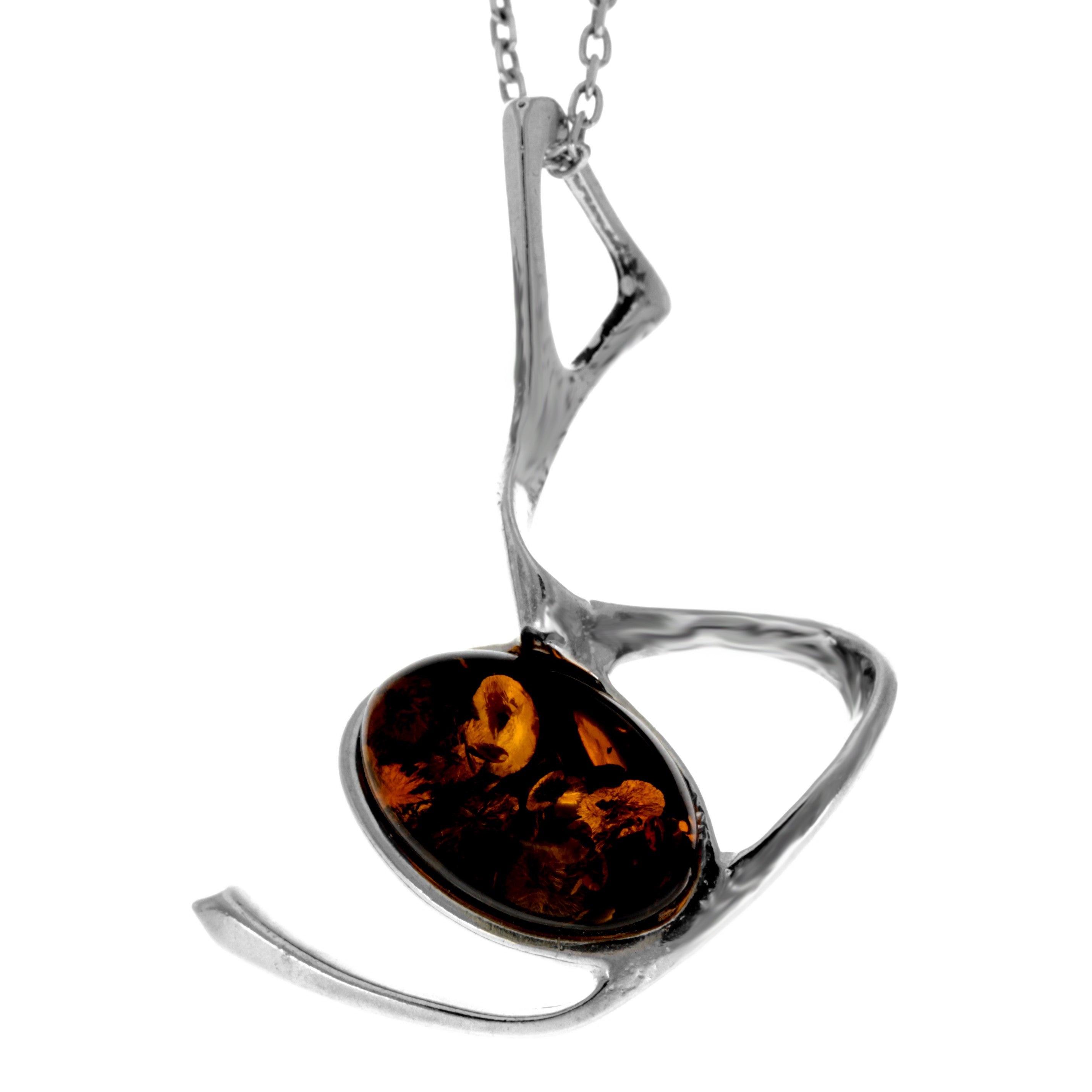 925 Sterling Silver & Genuine Baltic Amber Modern  Pendant  447