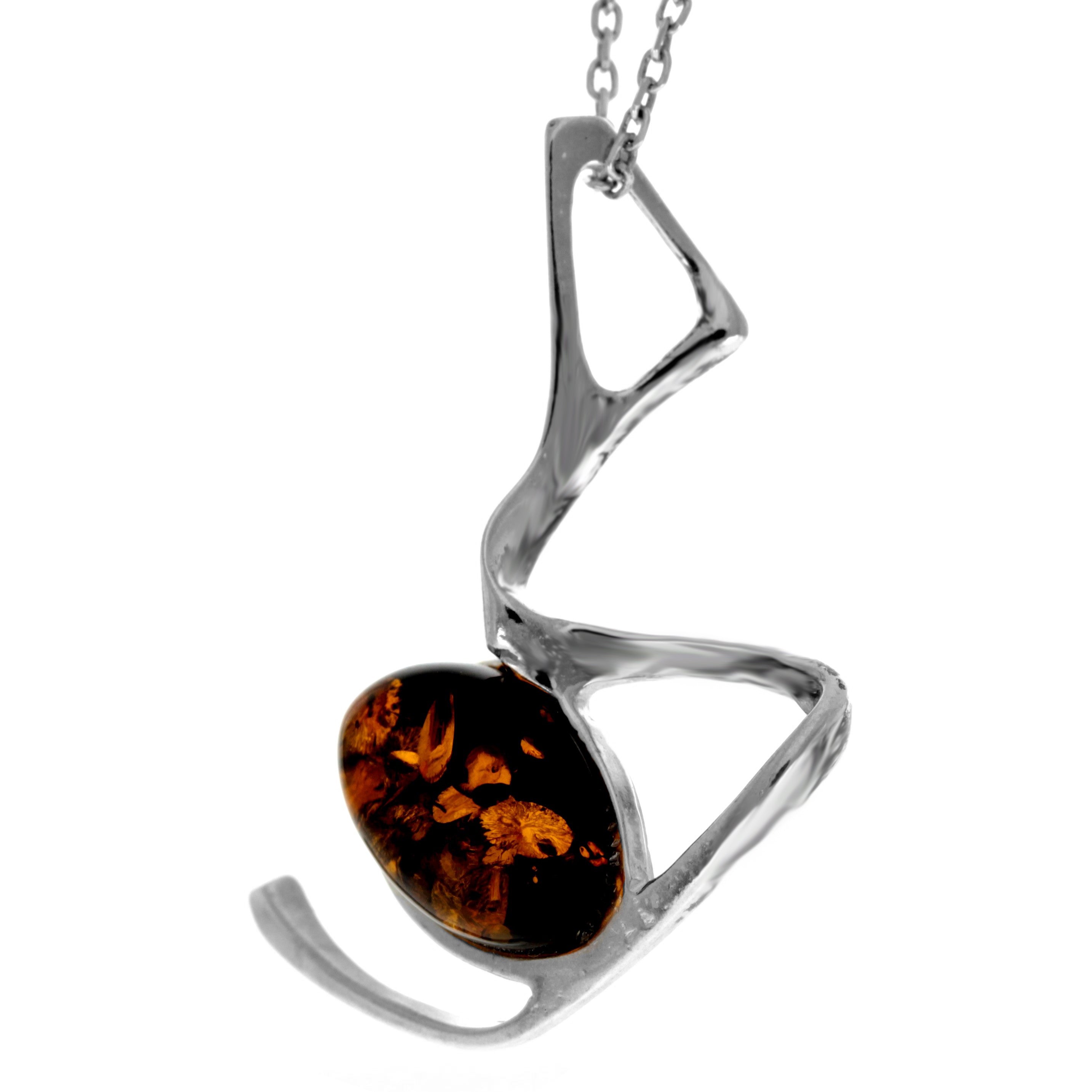 925 Sterling Silver & Genuine Baltic Amber Modern  Pendant  447