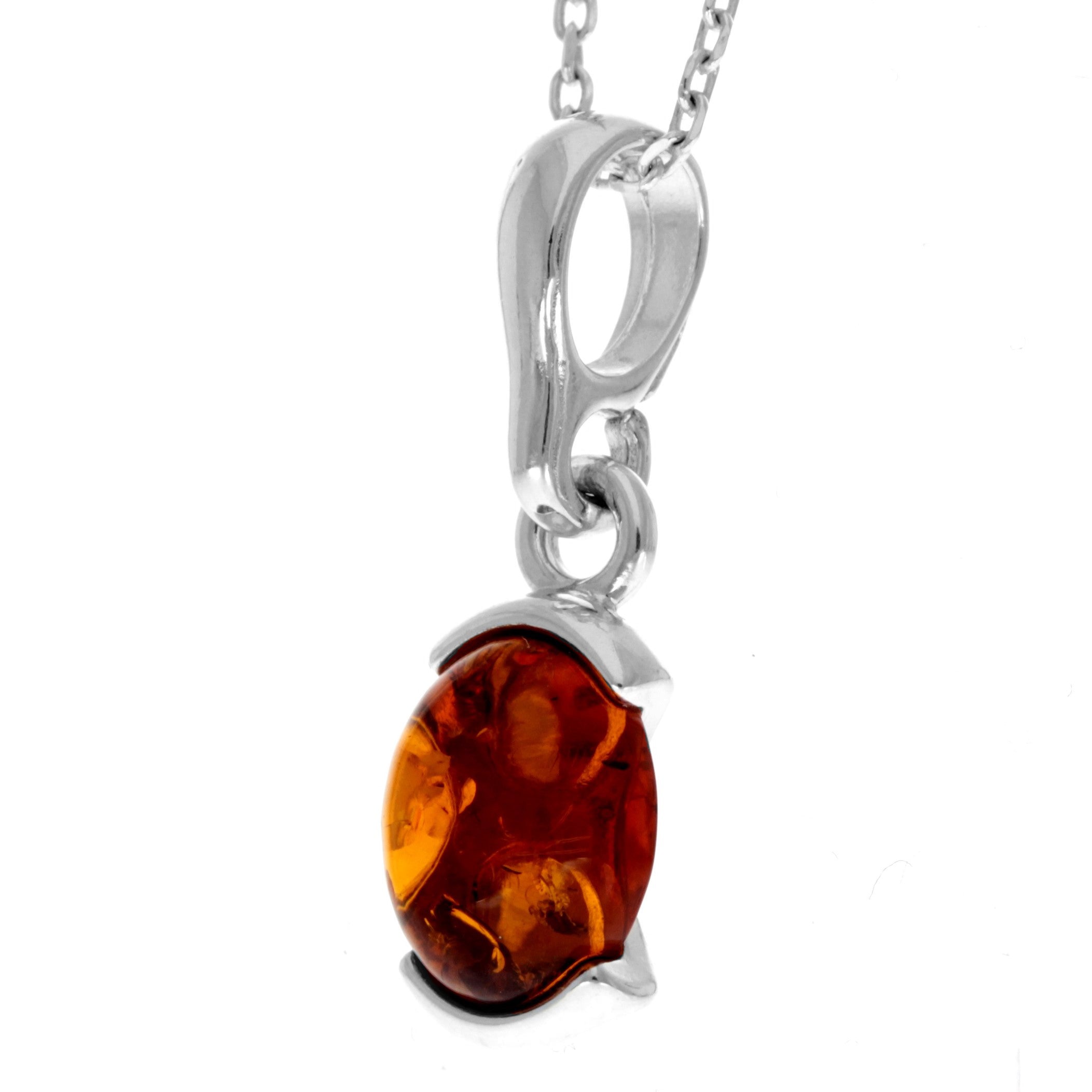 925 Sterling Silver & Genuine Baltic Amber Classic Small Pendant - 488