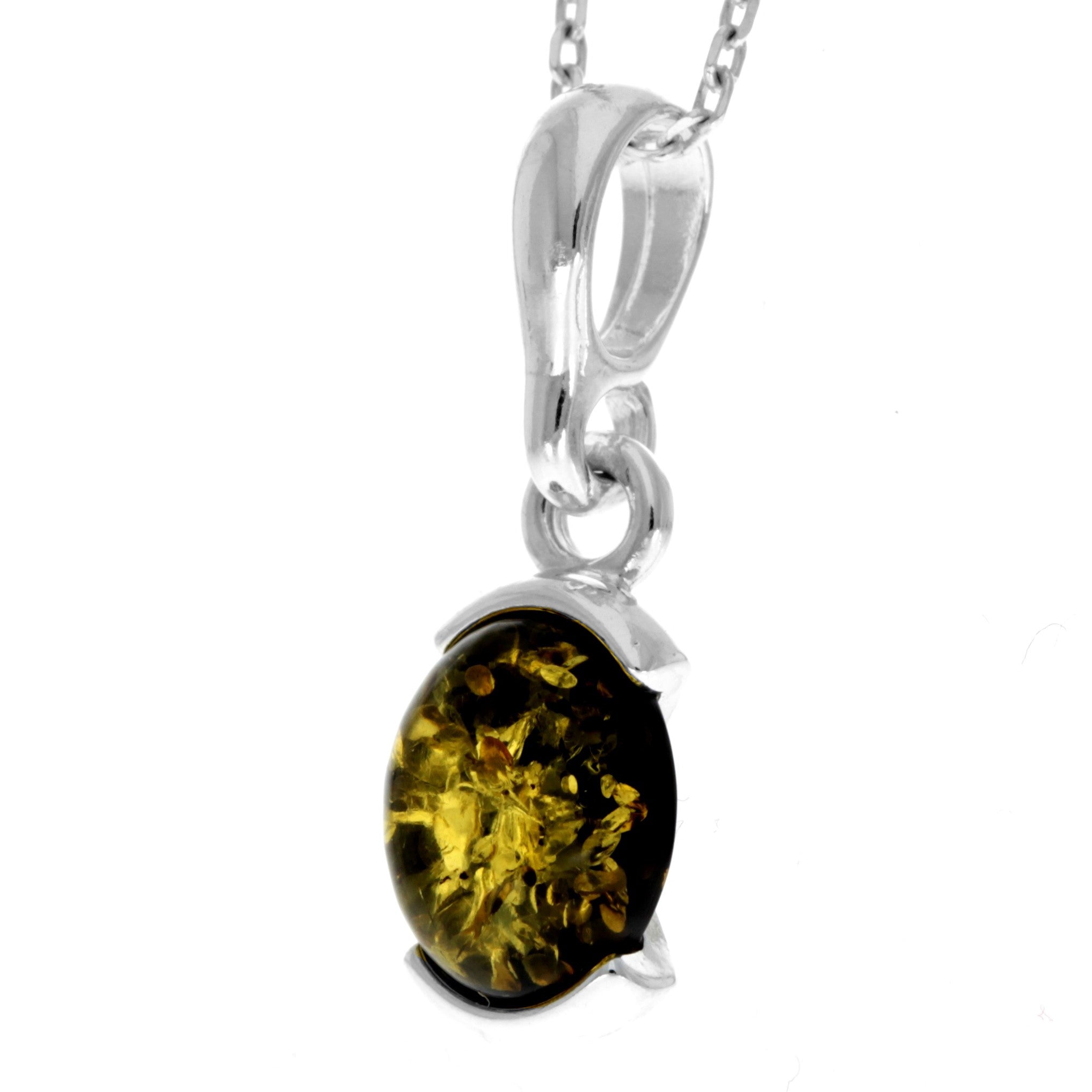 925 Sterling Silver & Genuine Baltic Amber Classic Small Pendant - 488