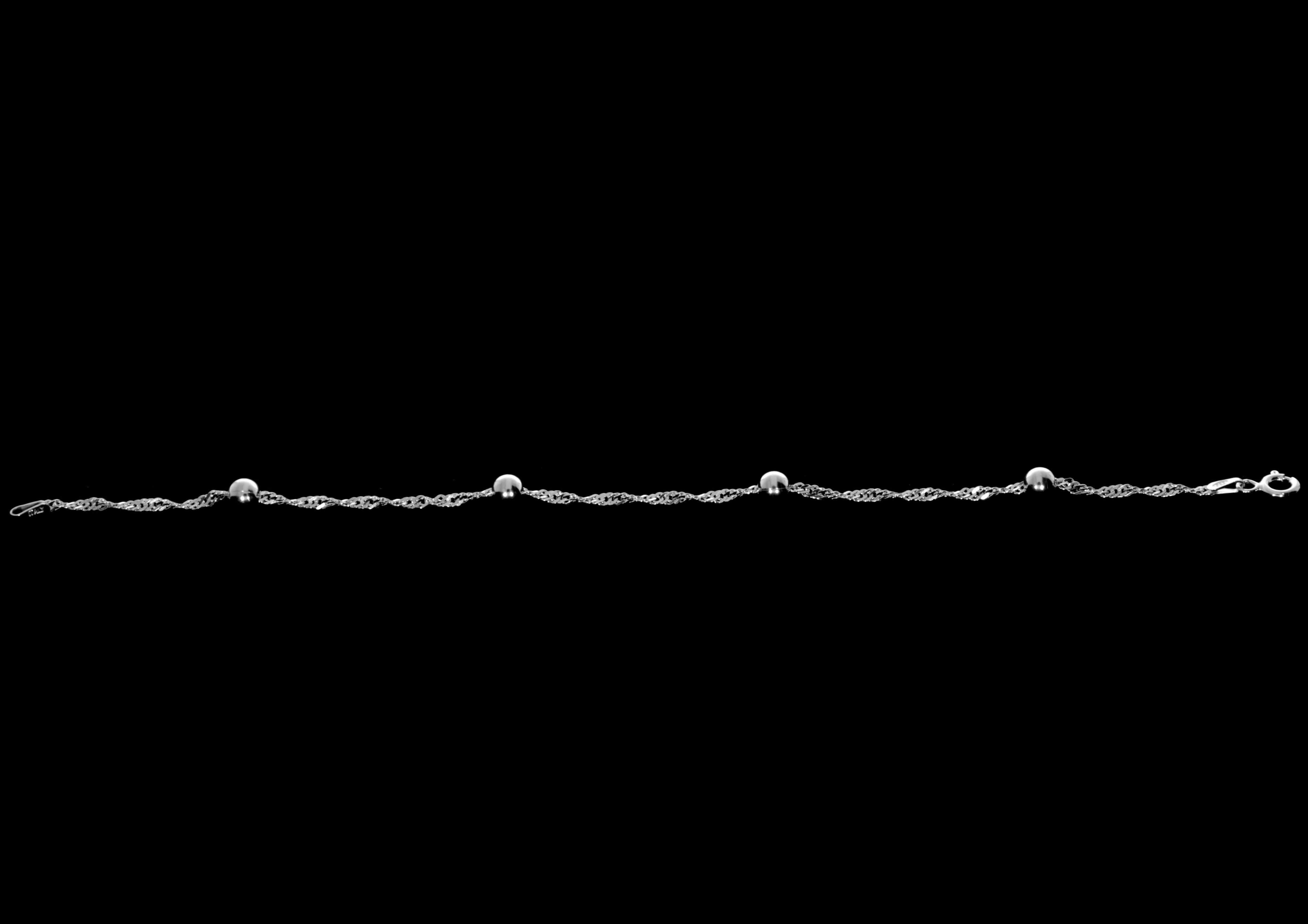 925 Sterling Silver Rhodium Ball Bracelet - SING01-35-B-19