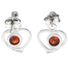 925 Sterling Silver & Genuine Baltic Amber Classic Hearts Drop Earrings - 5348