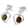 925 Sterling Silver & Genuine Baltic Amber Classic Hearts Drop Earrings - 5348