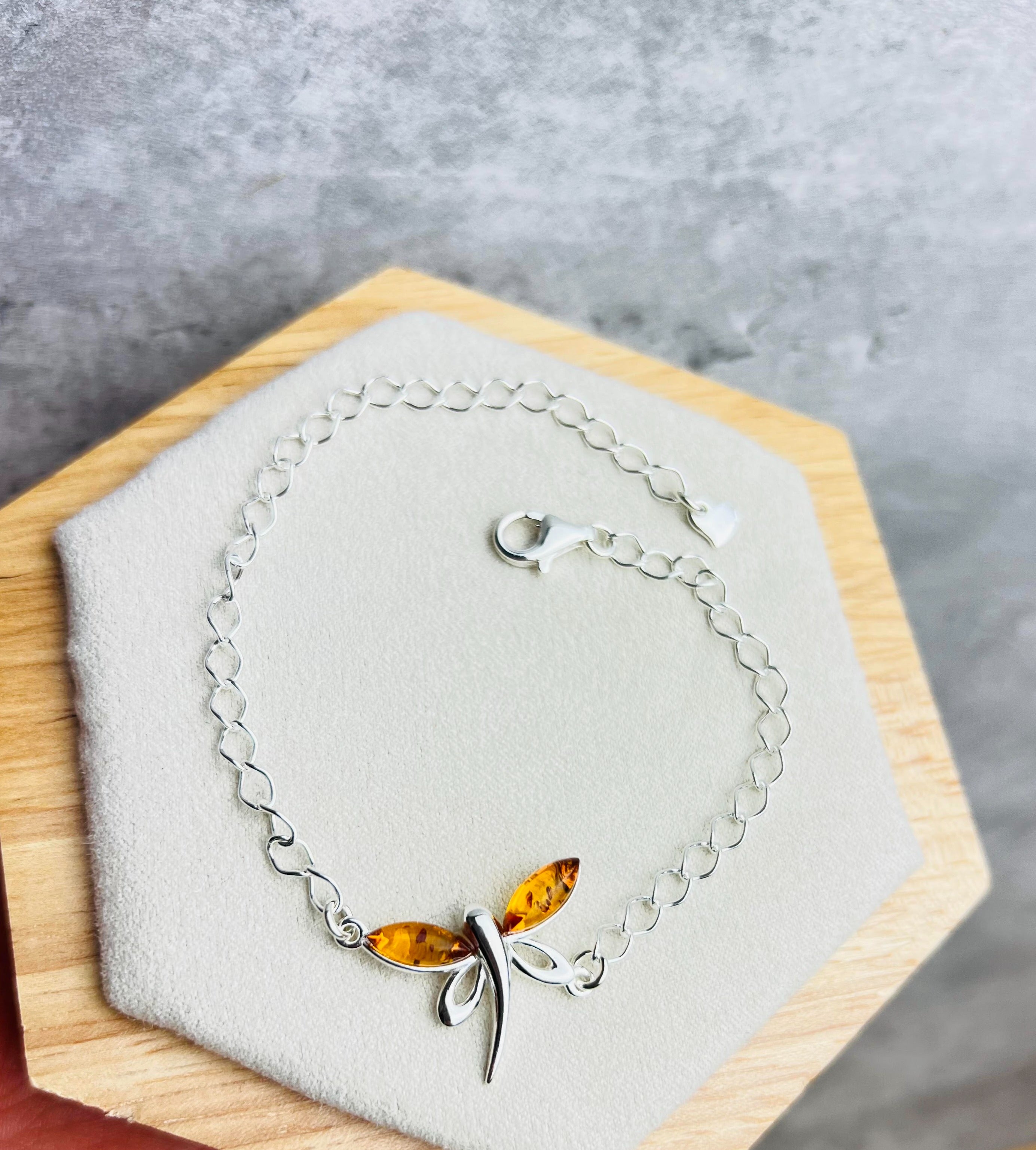 Beautiful Designer Silver Butterfly Bracelet set with Baltic Amber - GL534