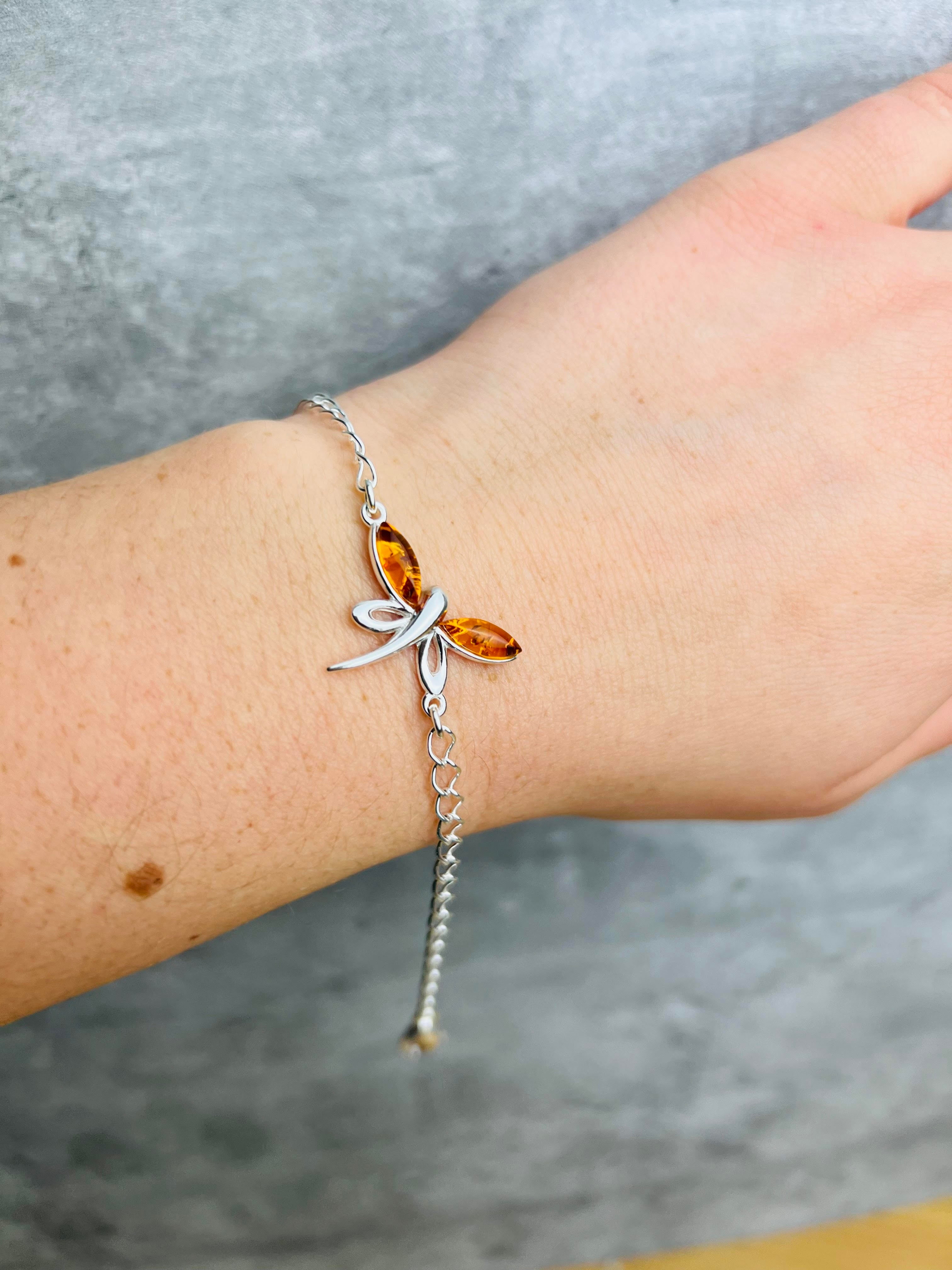 Beautiful Designer Silver Butterfly Bracelet set with Baltic Amber - GL534