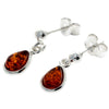 925 Sterling Silver & Genuine Baltic Amber Classic Teardrop Drop Earrings - 5382