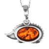 925 Sterling Silver & Genuine Baltic Amber Classic  Hedgehog Pendant - 552