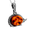 925 Sterling Silver & Genuine Baltic Amber Classic  Hedgehog Pendant - 552