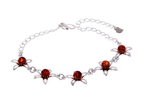 925 Sterling Silver & Baltic Amber Modern Adjustable Star Bracelet - GL527