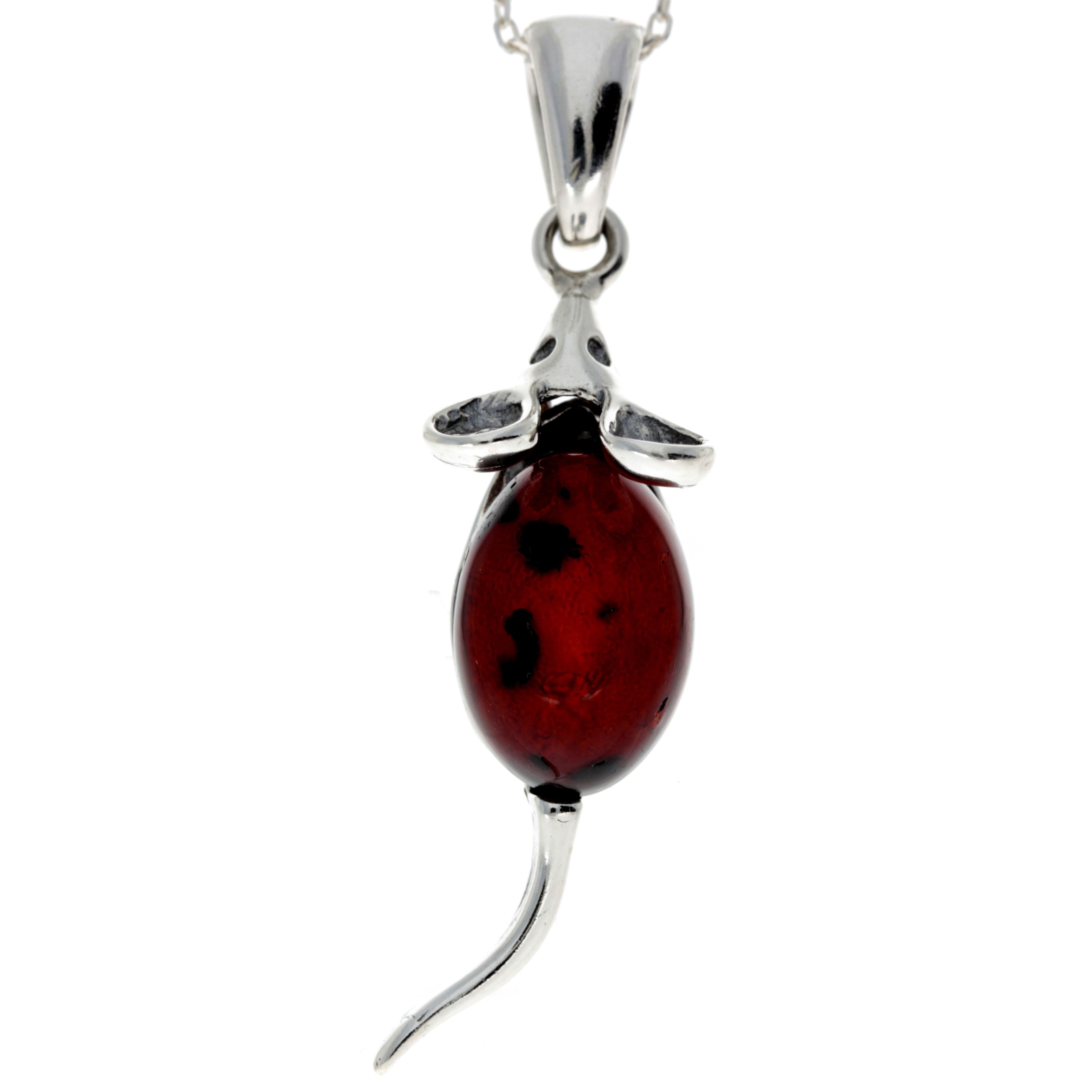 925 Sterling Silver Mouse Pendant with Amber - 568