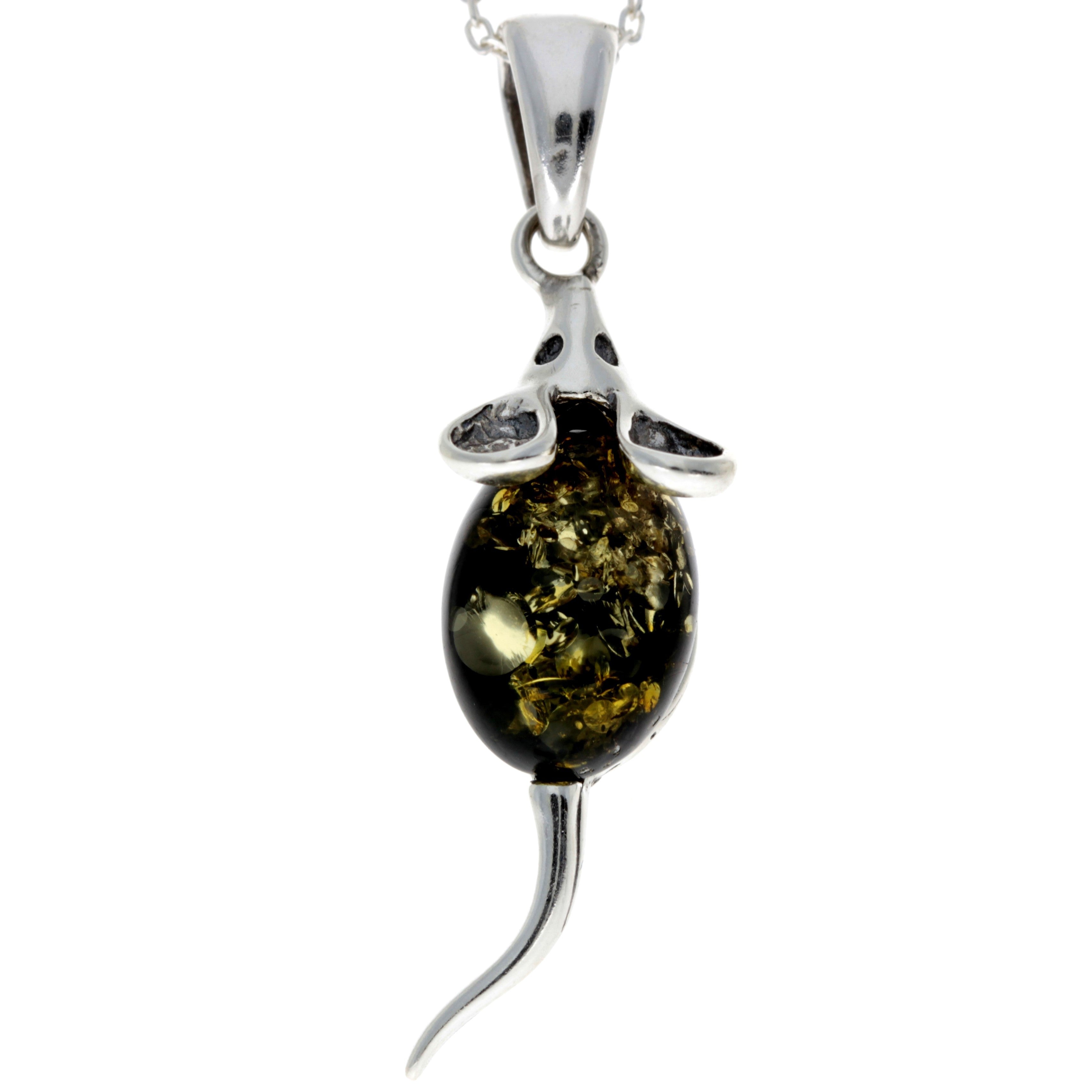 925 Sterling Silver Mouse Pendant with Amber - 568