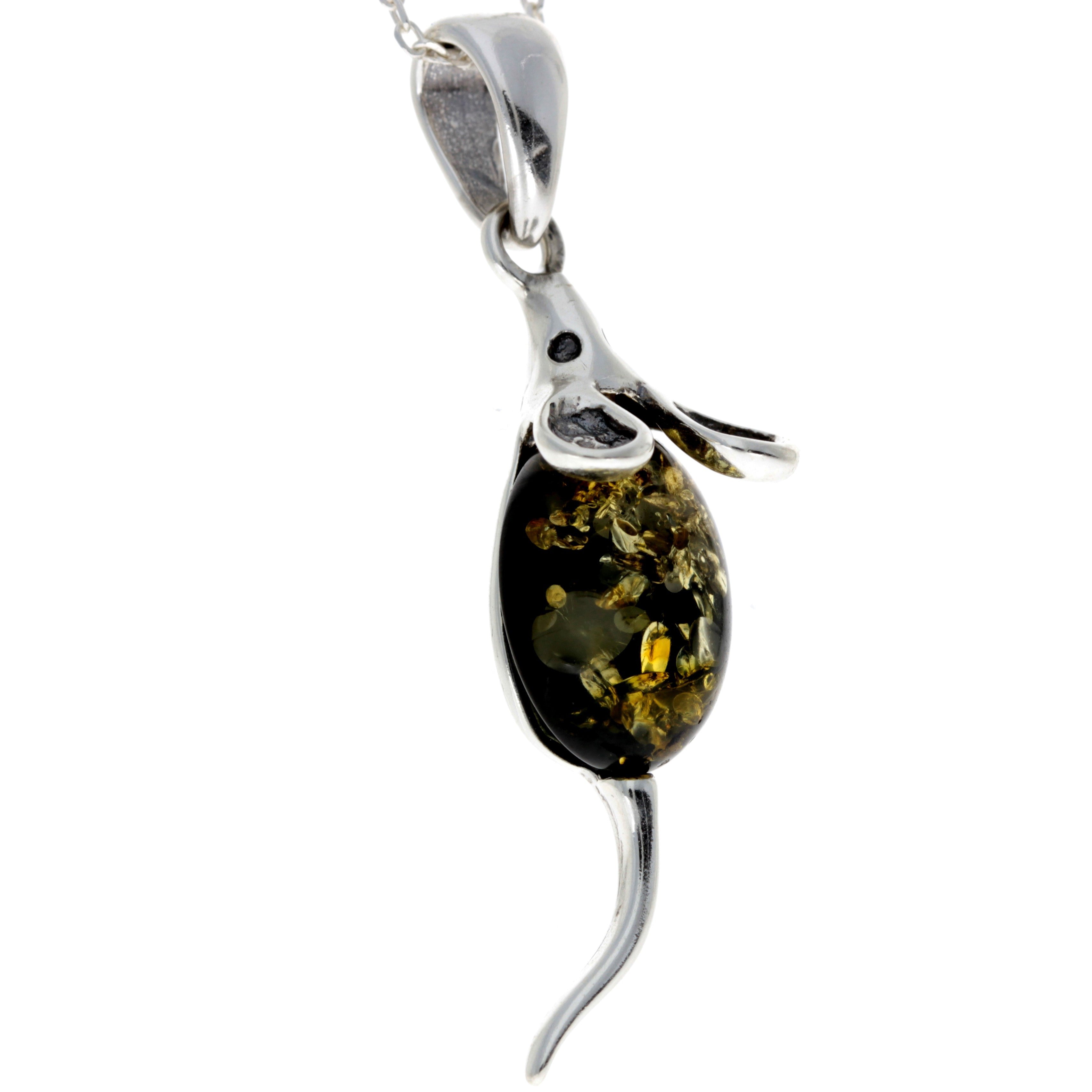 925 Sterling Silver Mouse Pendant with Amber - 568