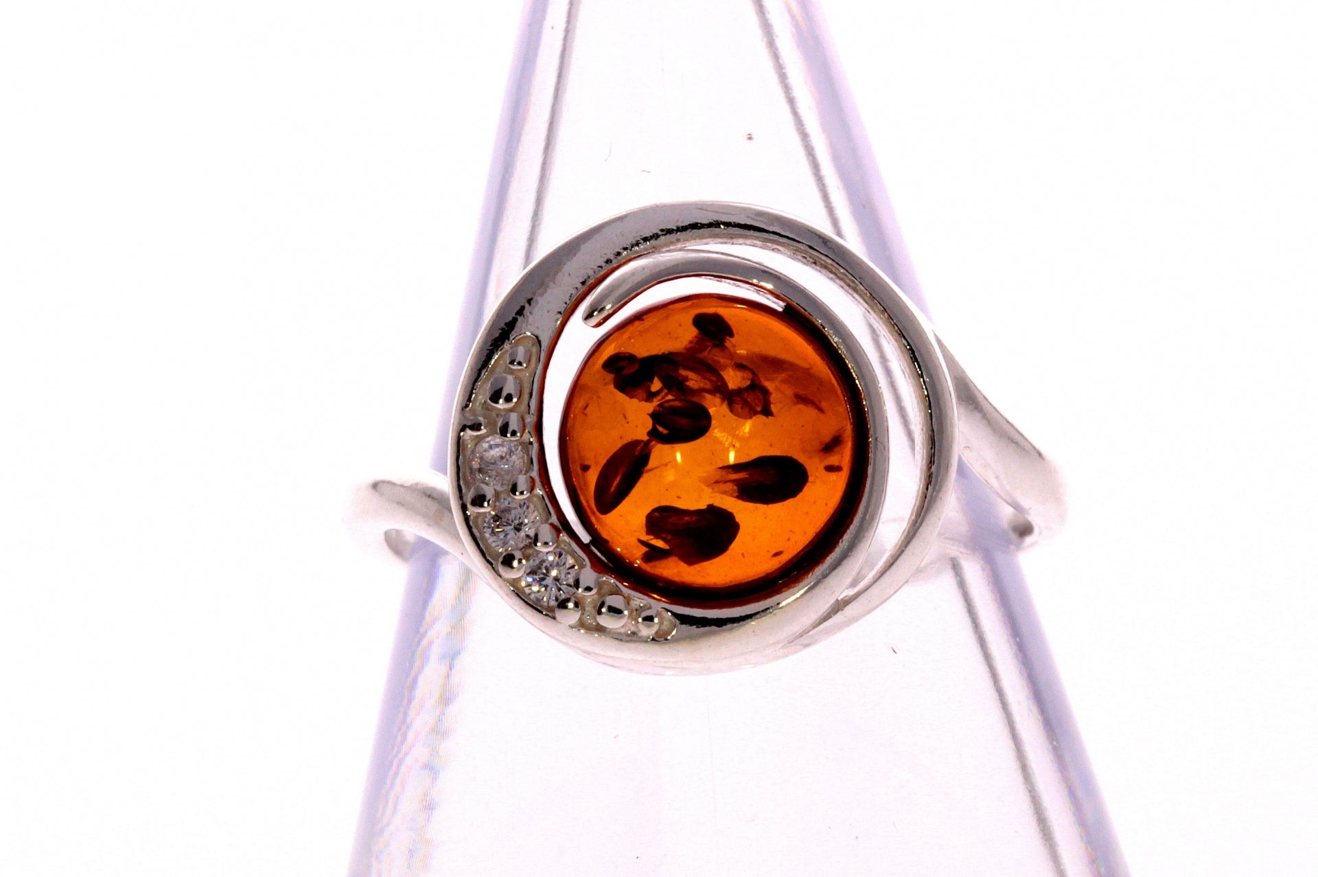 925 Sterling Silver & Baltic Amber Modern Designer Ring - GL700