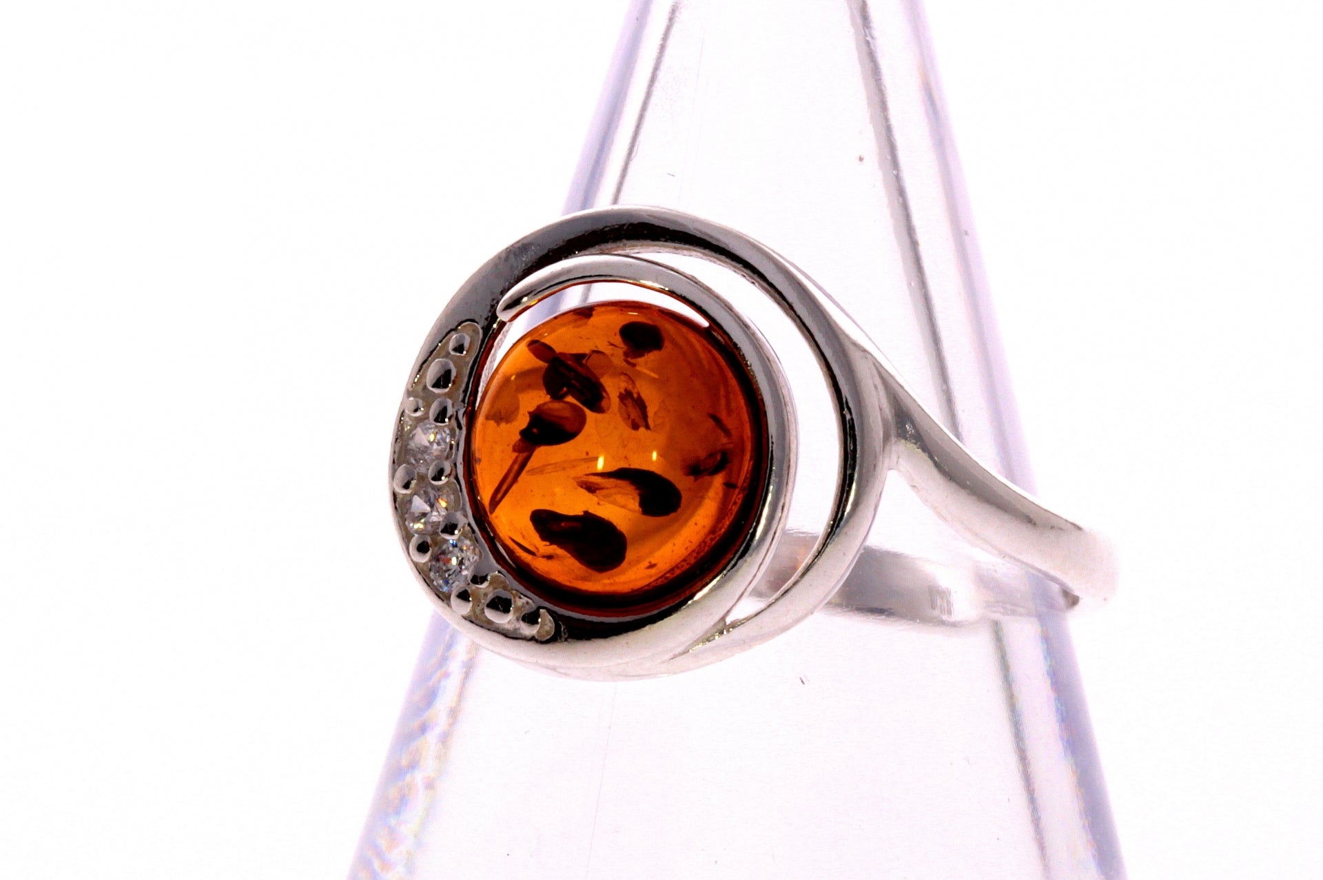 925 Sterling Silver & Baltic Amber Modern Designer Ring - GL700