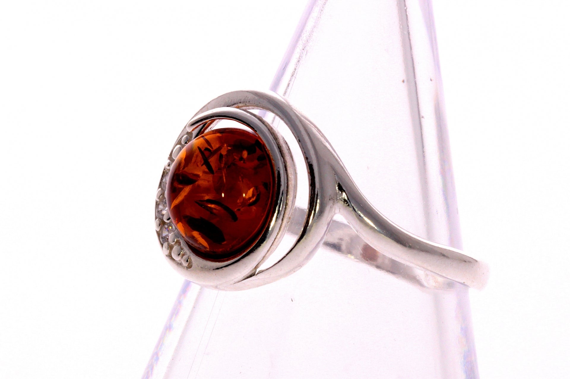 925 Sterling Silver & Baltic Amber Modern Designer Ring - GL700