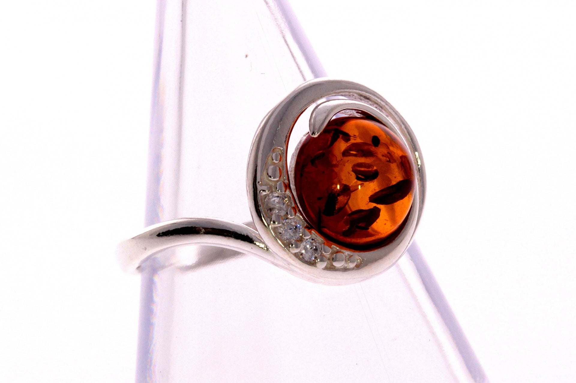 925 Sterling Silver & Baltic Amber Modern Designer Ring - GL700