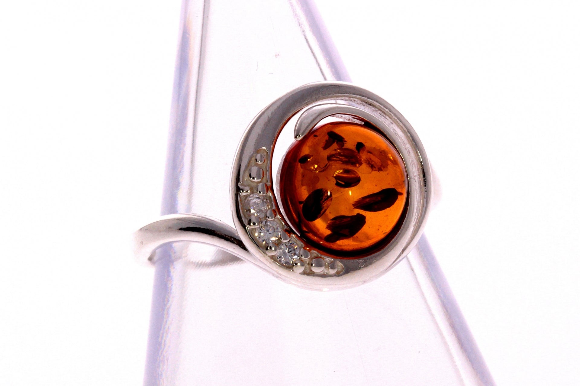 925 Sterling Silver & Baltic Amber Modern Designer Ring - GL700