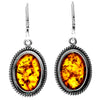 925 Sterling Silver & Genuine Baltic Amber Classic Drop Dangling Earrings - 5920