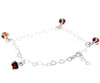 925 Sterling Silver & Genuine Baltic Amber Modern Adjustable up to 20 cm Hearts Bracelet - 5966B