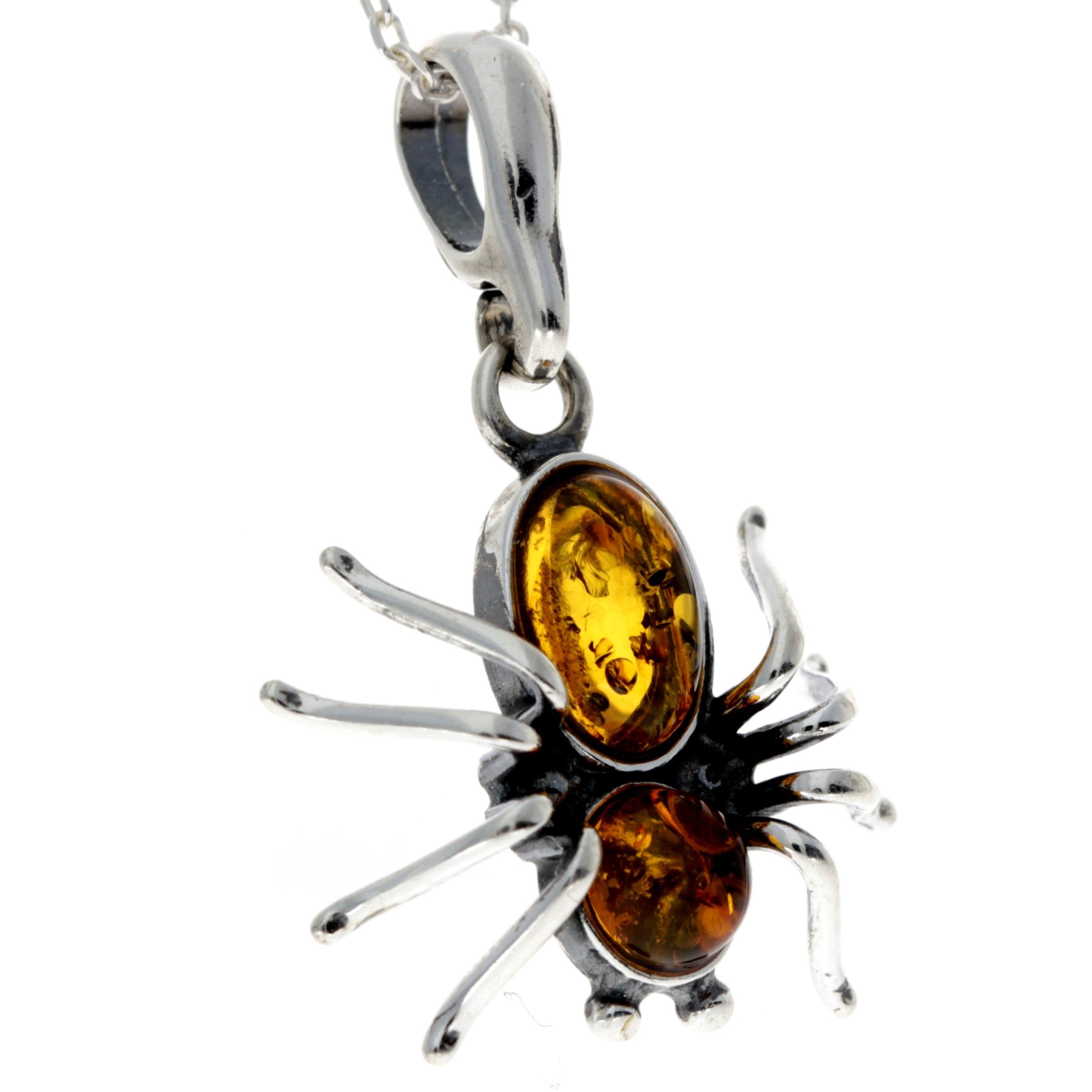 925 Sterling Silver & Baltic Amber Spider Pendant - 598