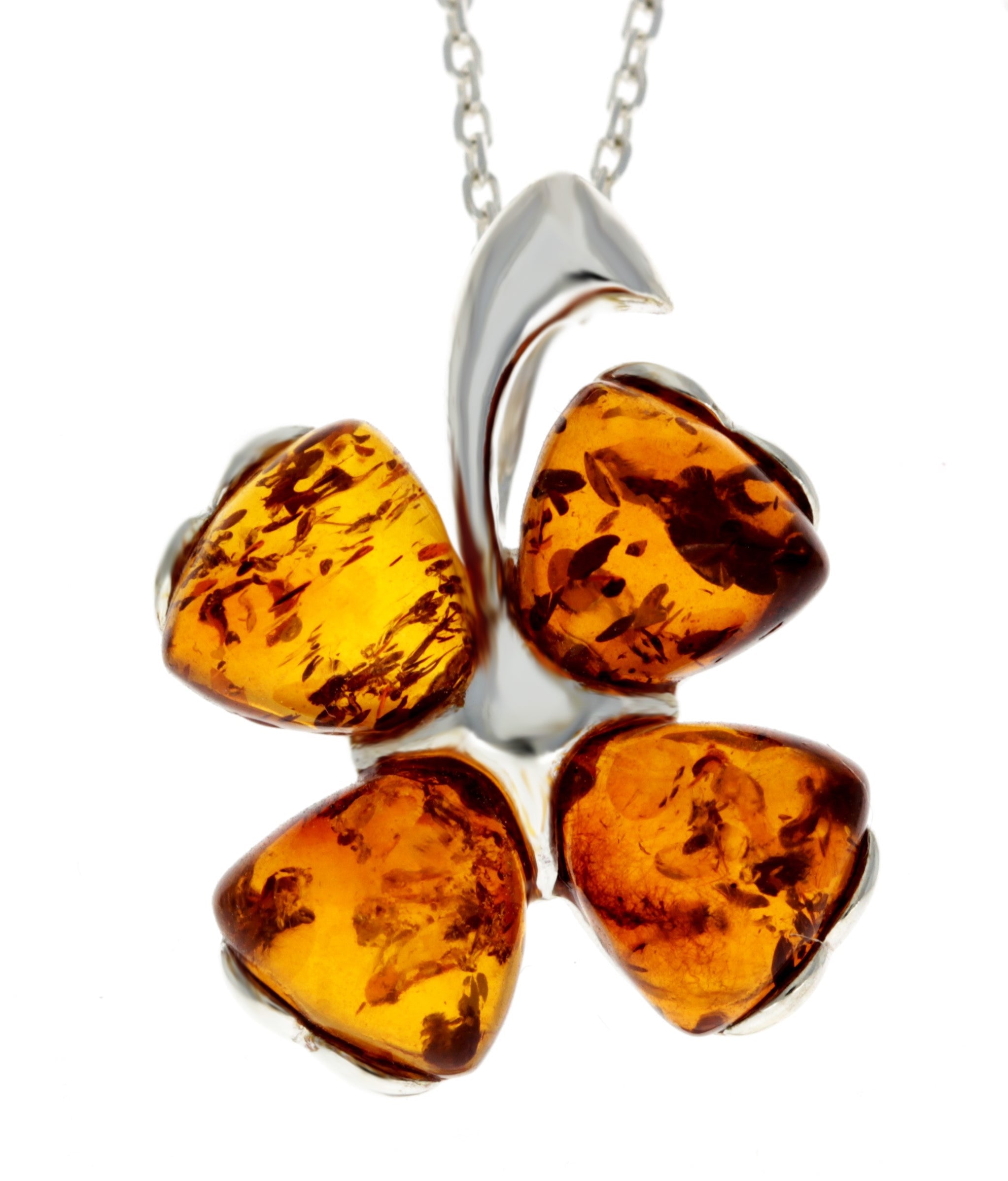 925 Sterling SIlver & Genuine Baltic Amber Lucky Clover Pendant  - GL283