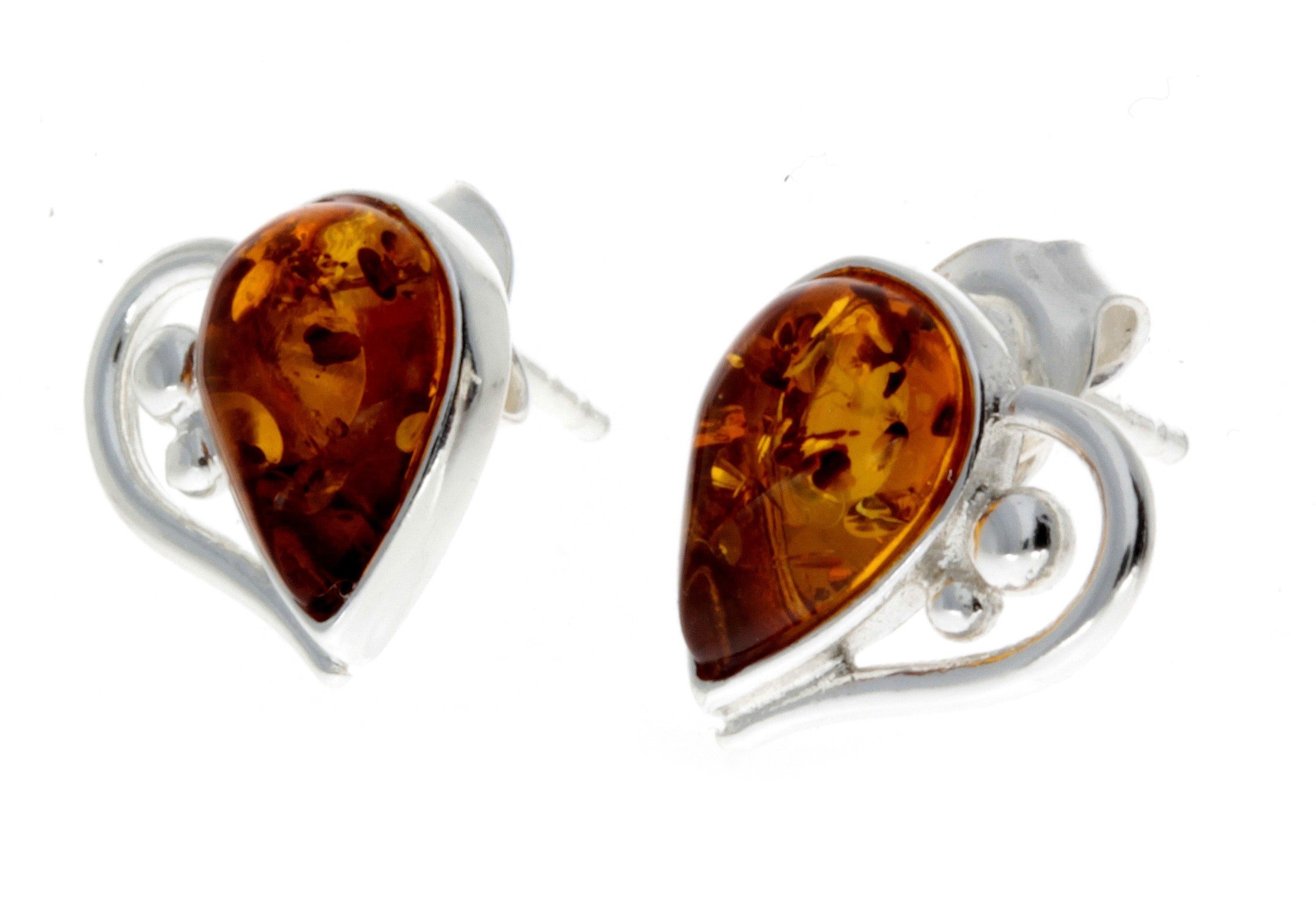 925 Sterling Silver & Baltic Amber Heart Studs Earrings - M194