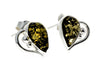 925 Sterling Silver & Baltic Amber Heart Studs Earrings - M194