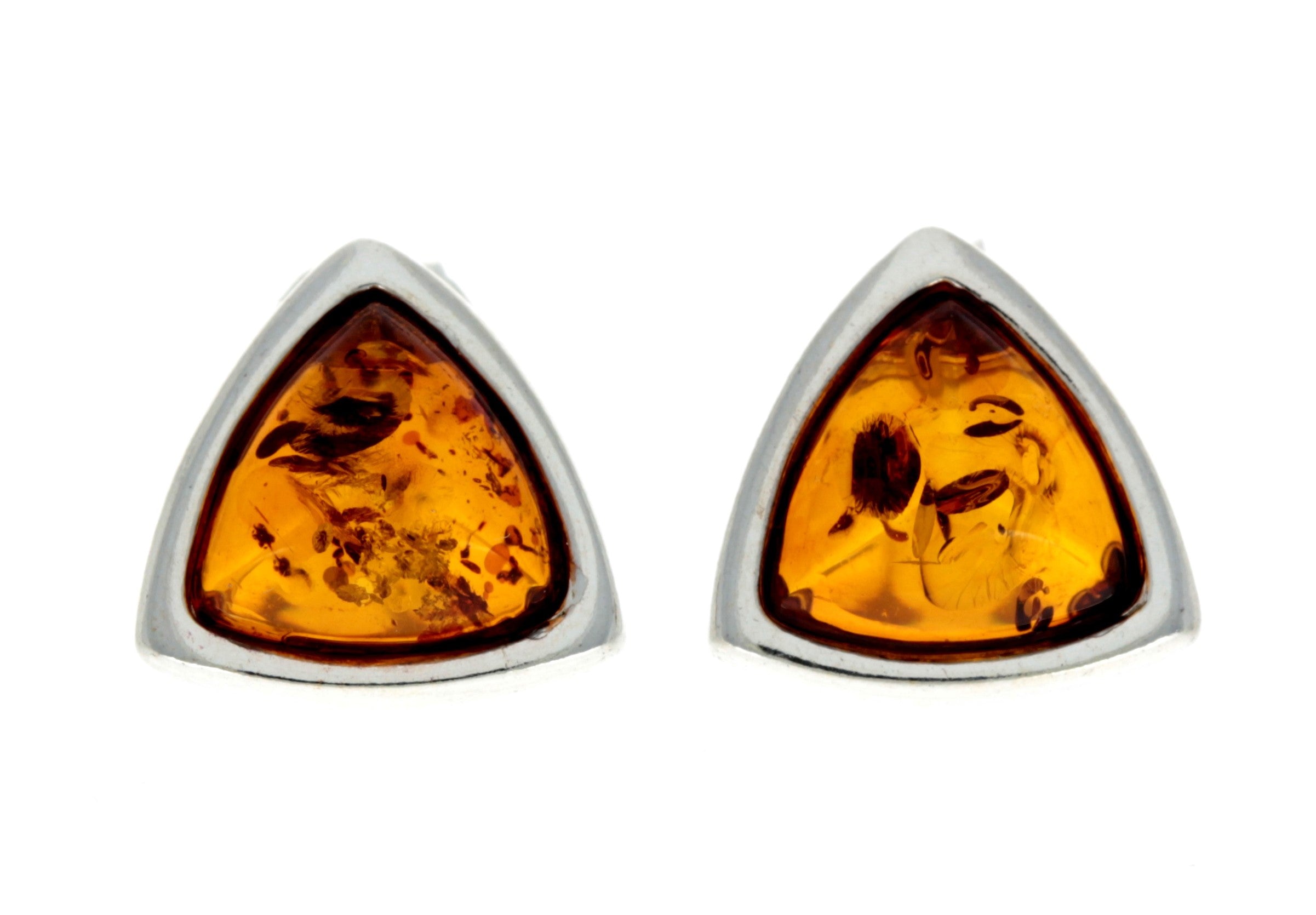 925 Sterling Silver & Genuine Baltic Amber Triangle Modern Studs Earrings - GL031