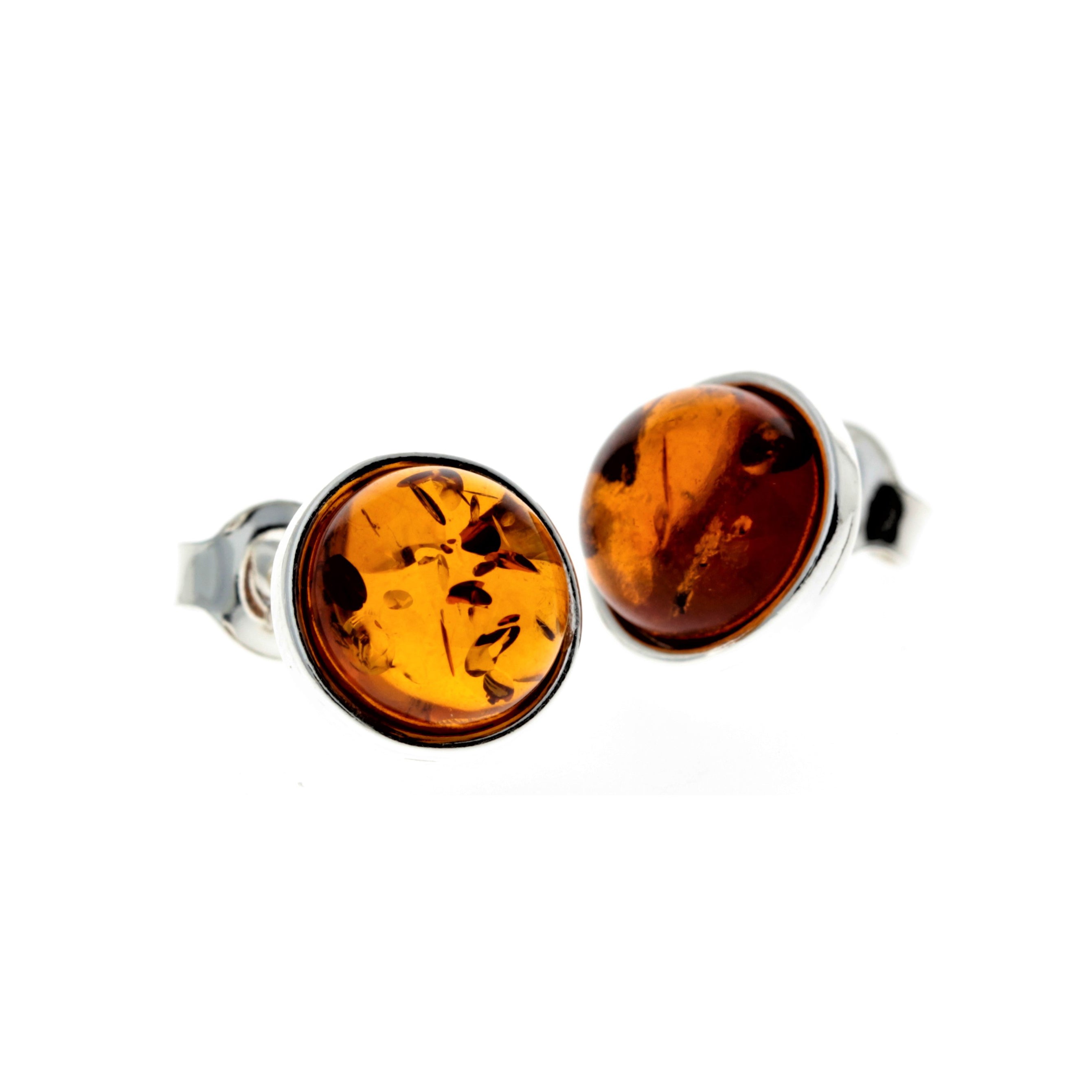 925 Sterling Silver & Baltic Amber Round Studs Earrings - M641