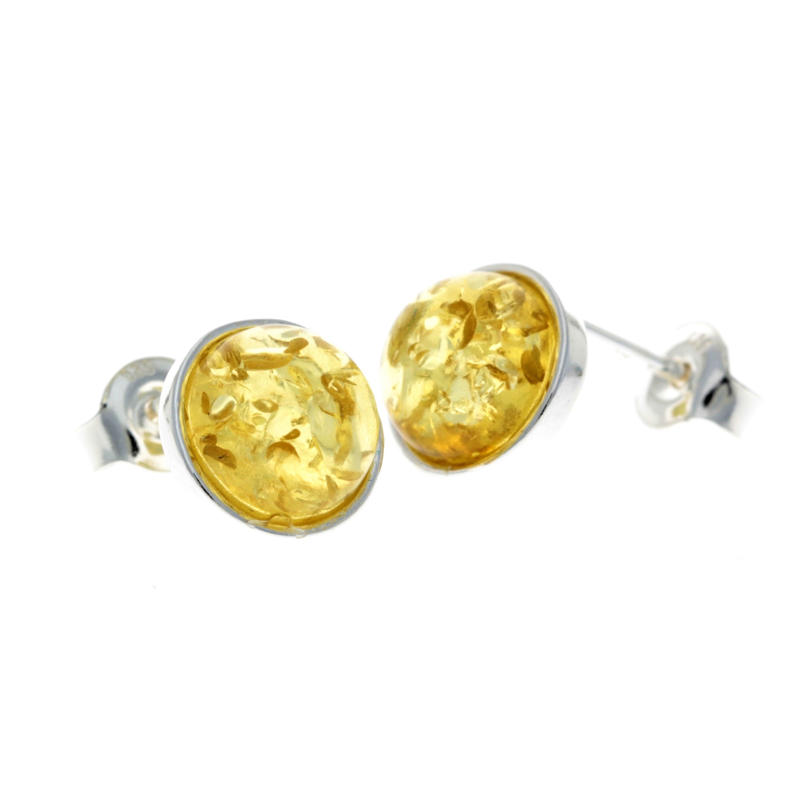 925 Sterling Silver & Baltic Amber Round Studs Earrings - M641