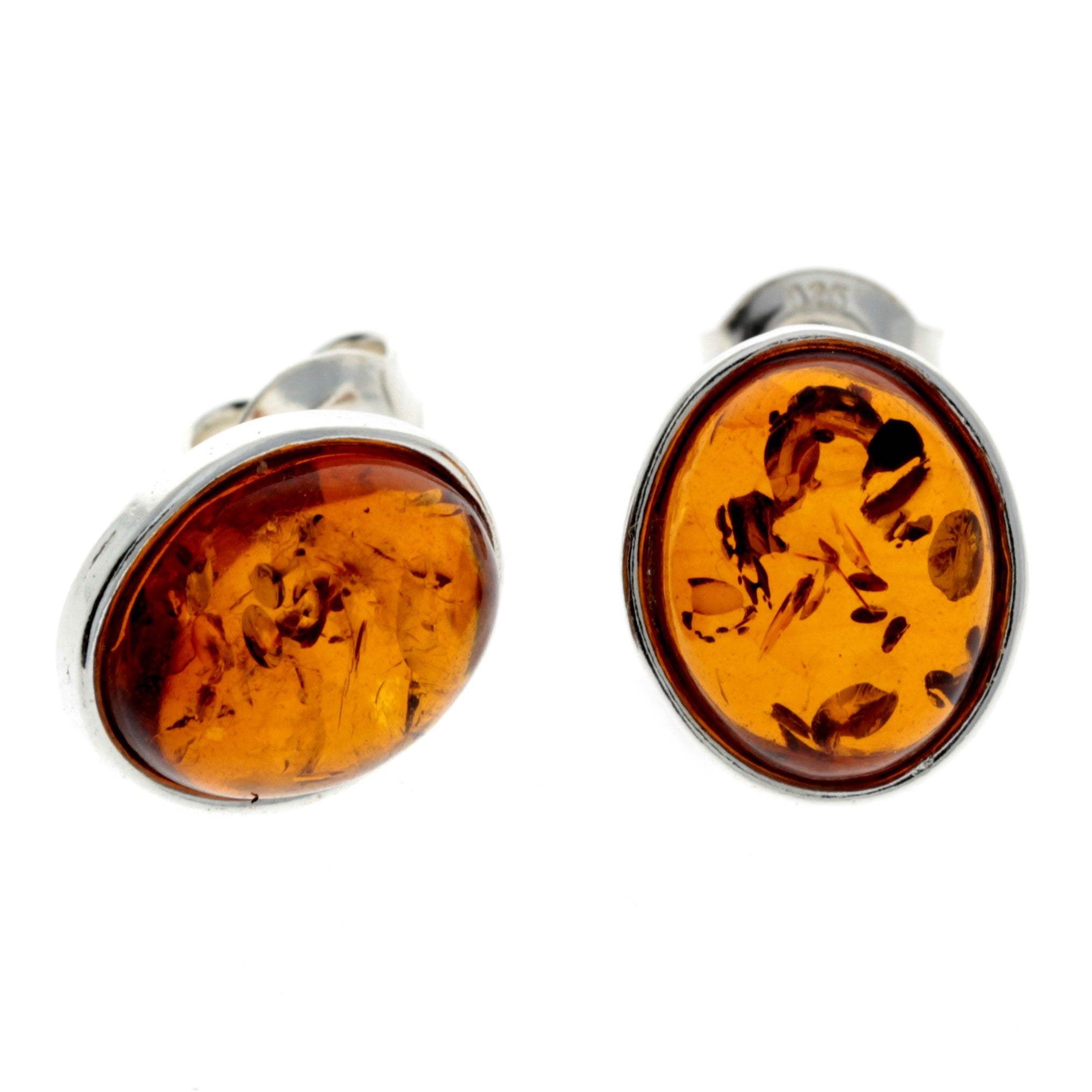 925 Sterling Silver & Baltic Amber Large Oval Classic Studs Earrings - M645