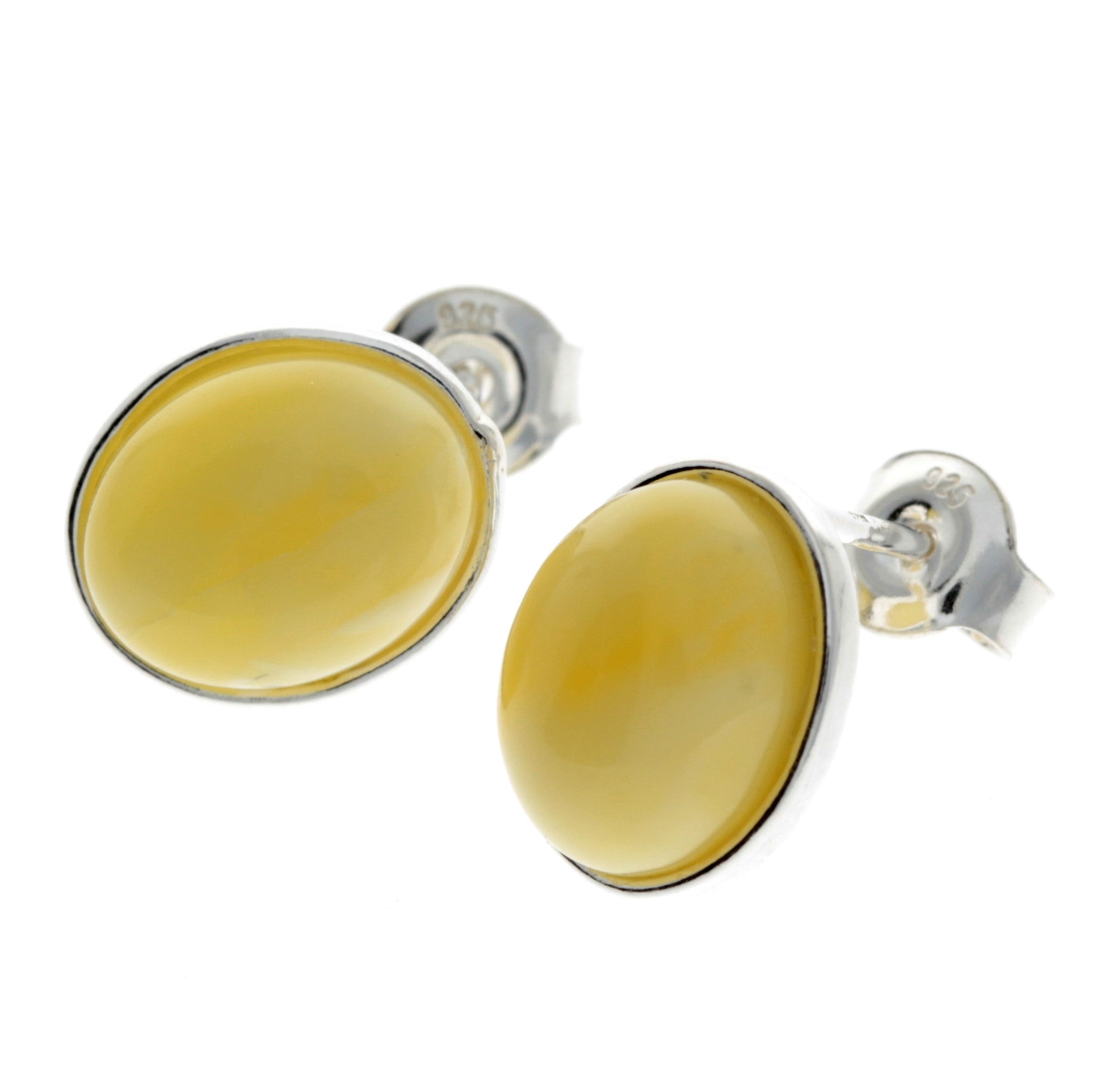 925 Sterling Silver & Baltic Amber Large Oval Classic Studs Earrings - M645