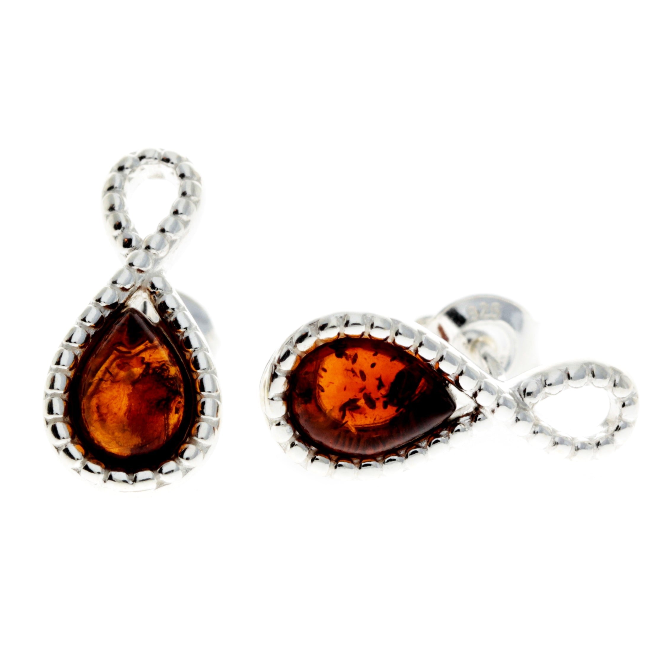 925 Sterling Silver & Baltic Amber Infinity Studs Earrings - GL164