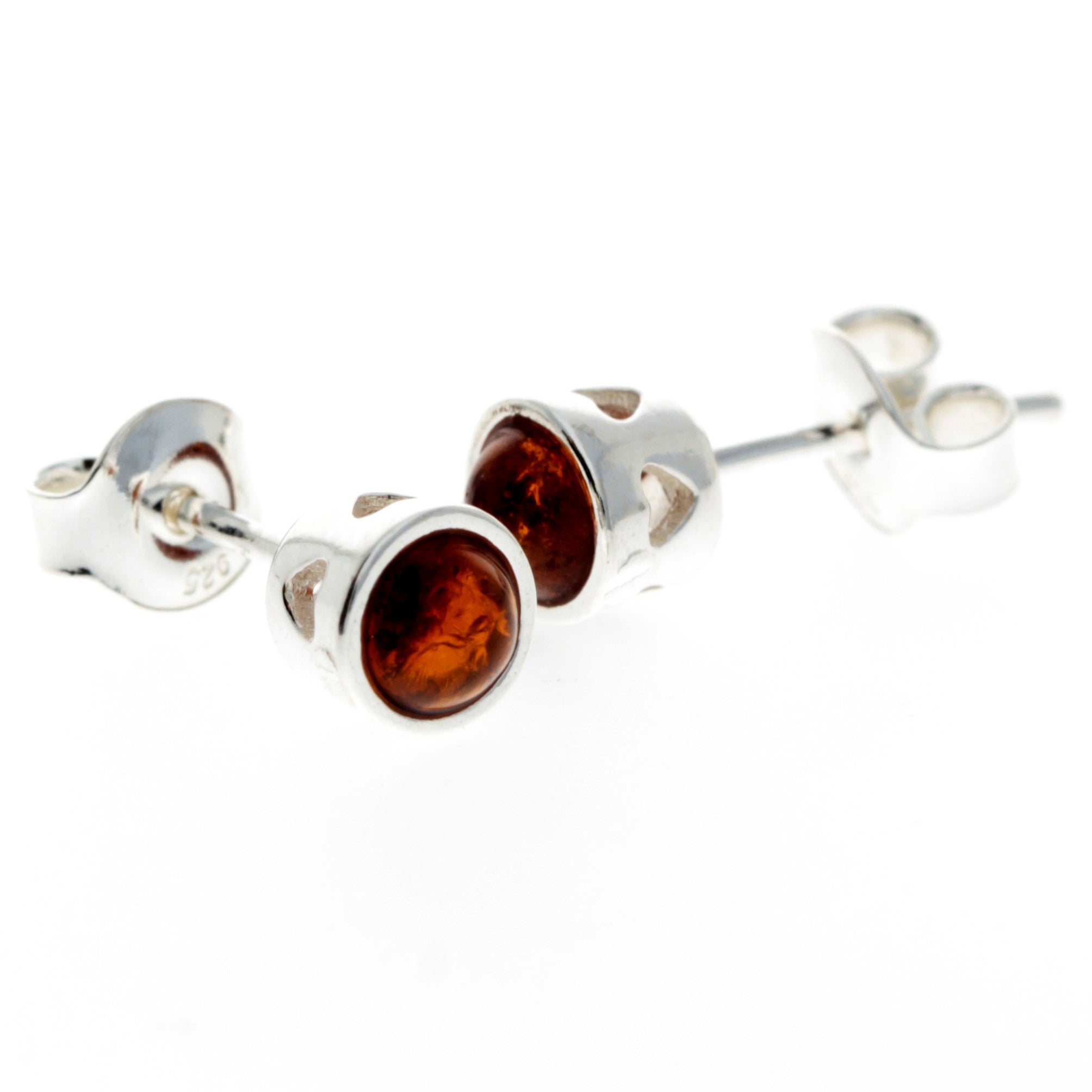 925 Sterling Silver & Baltic Amber Modern Heart Studs Earrings - GL169