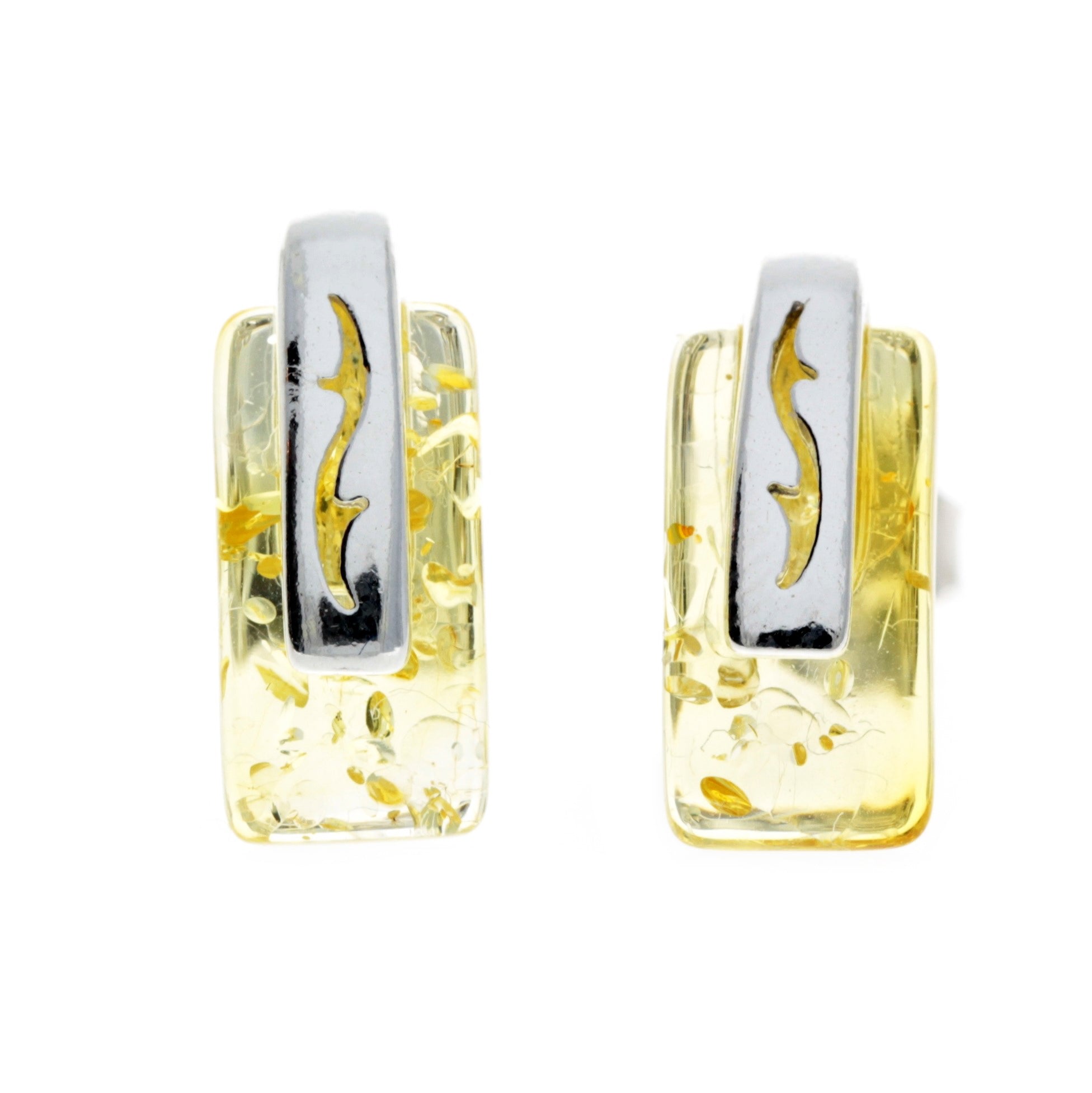 925 Sterling Silver & Baltic Amber Modern Studs Earrings - GL036