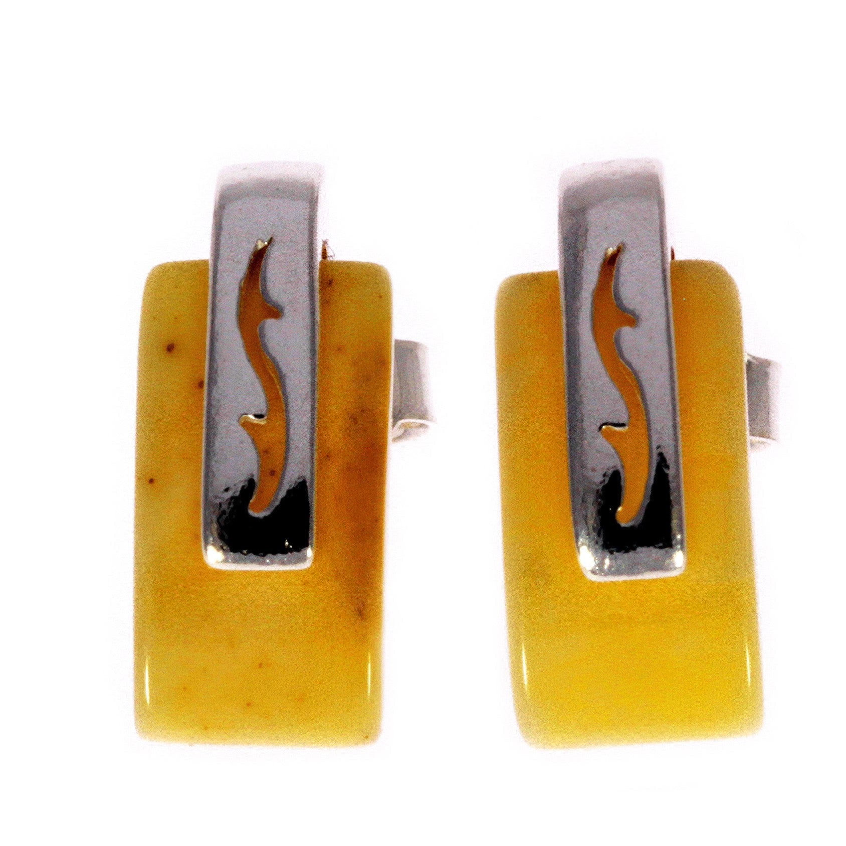 925 Sterling Silver & Baltic Amber Modern Studs Earrings - GL036