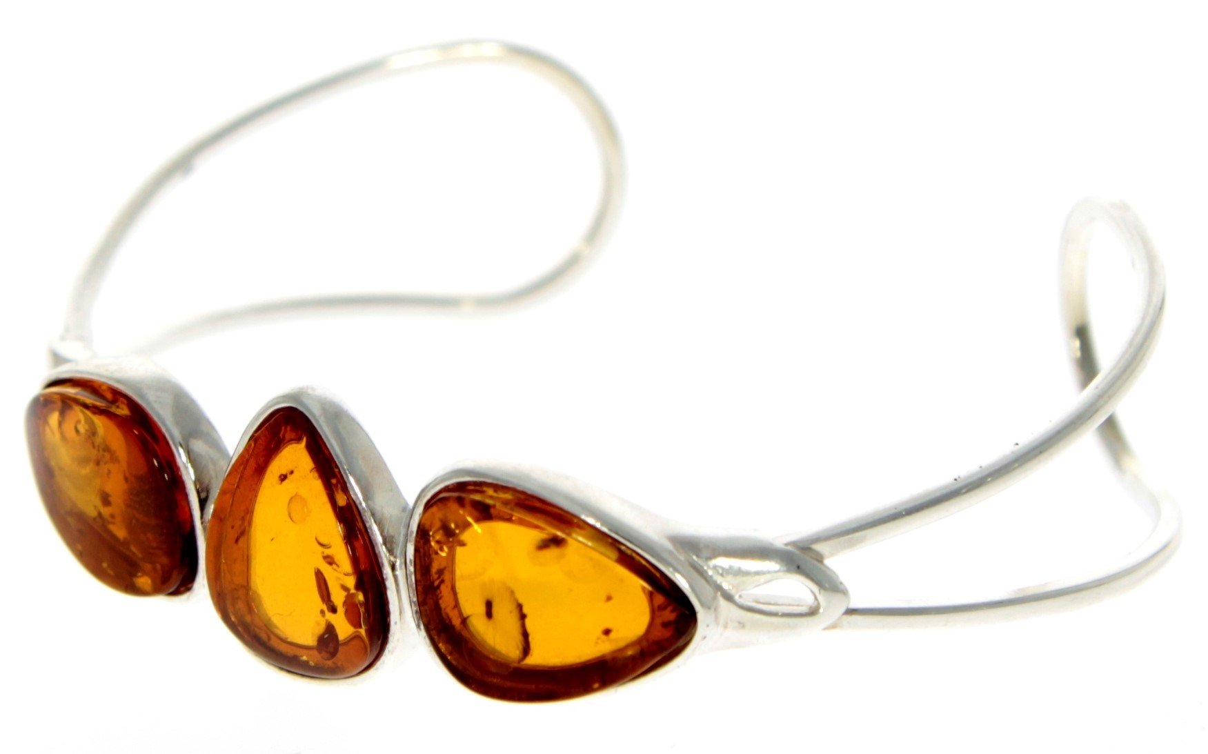 Beautiful Designer Silver Bangle with 3 Baltic Amber Cabochons - GL526