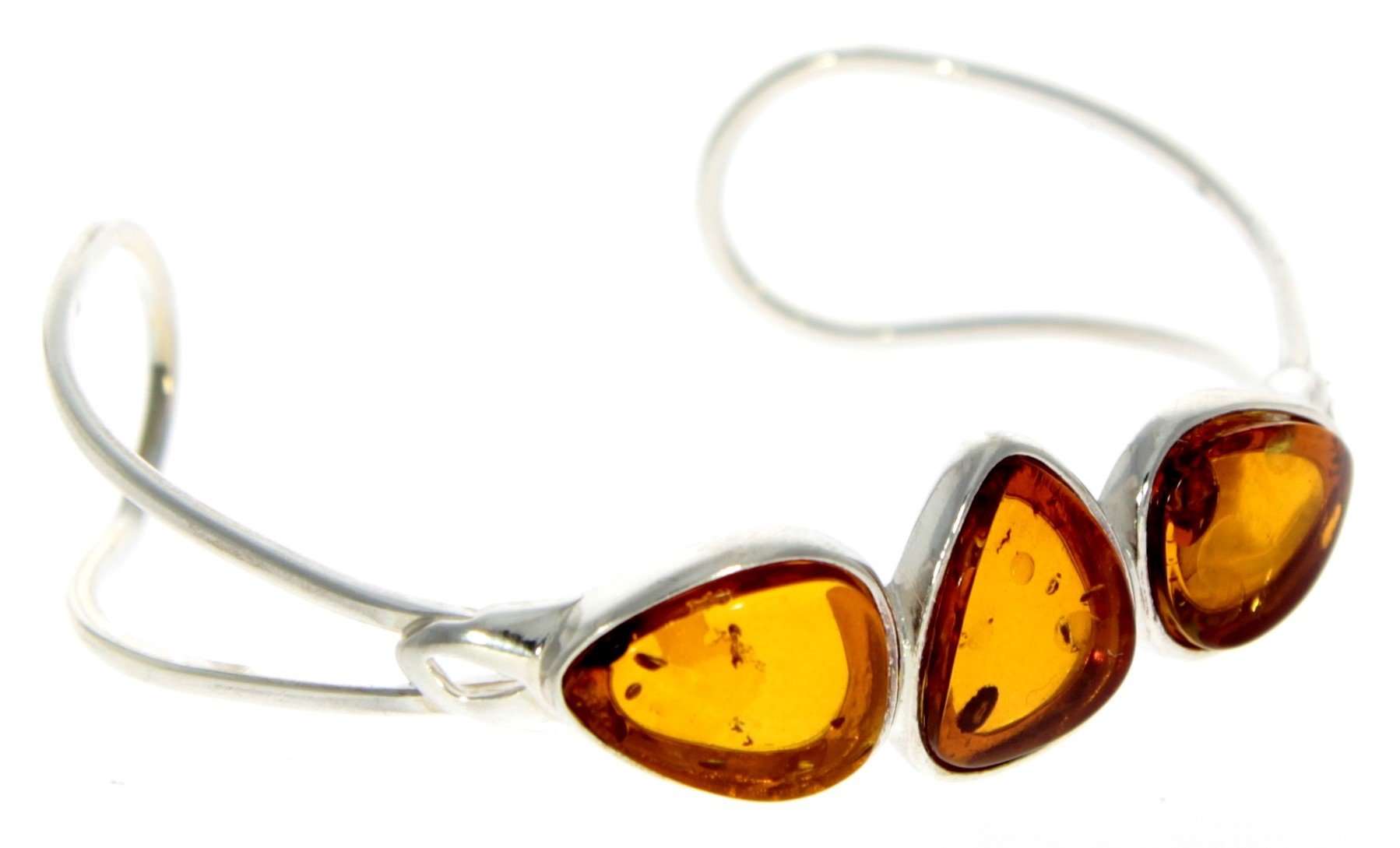 Beautiful Designer Silver Bangle with 3 Baltic Amber Cabochons - GL526