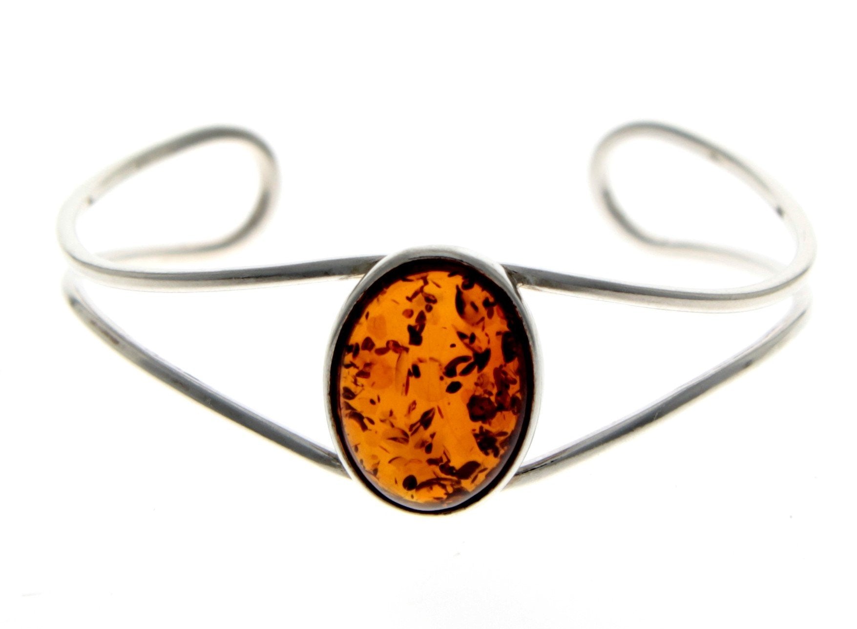 Beautiful Designer Adjustable Silver Bangle with oval Baltic Amber Cabochon - GL532