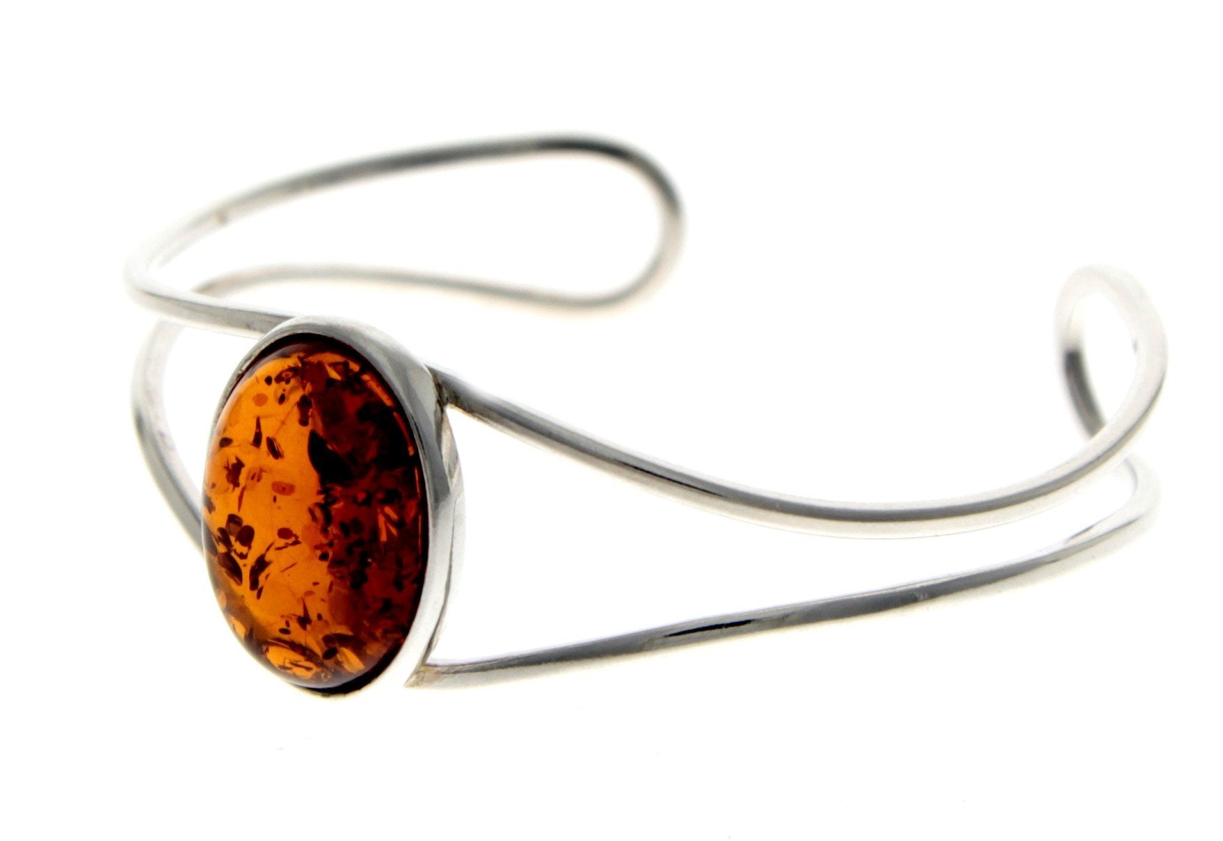 Beautiful Designer Adjustable Silver Bangle with oval Baltic Amber Cabochon - GL532