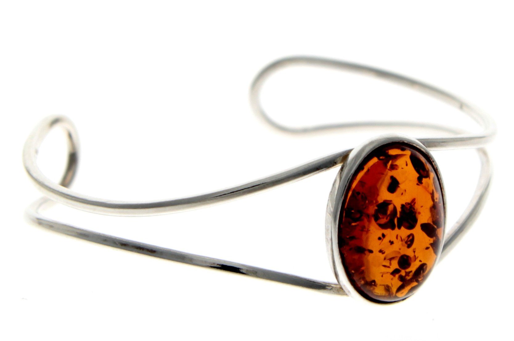 Beautiful Designer Adjustable Silver Bangle with oval Baltic Amber Cabochon - GL532