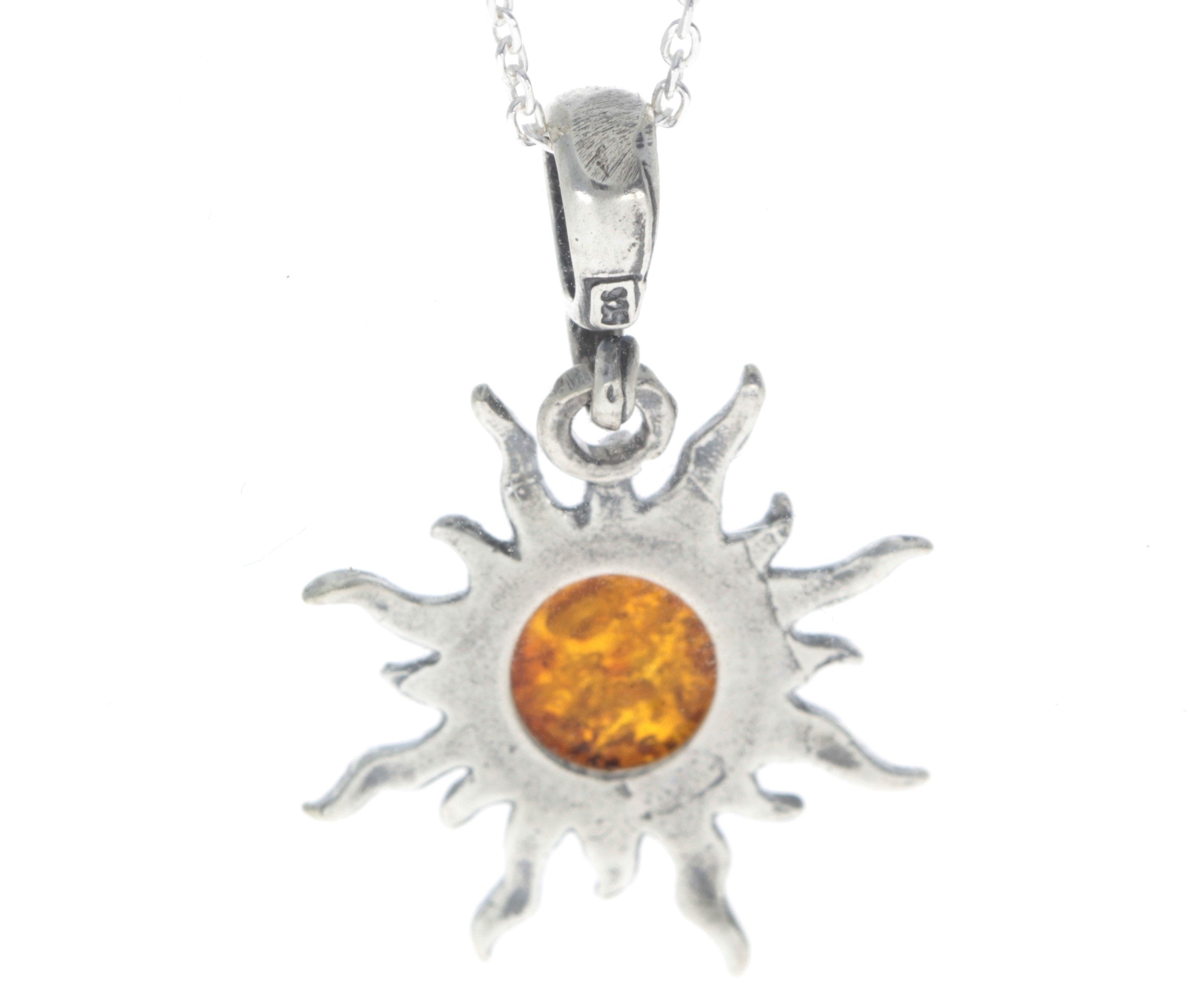 925 Sterling Silver Sun Pendant with Baltic Amber - 1764