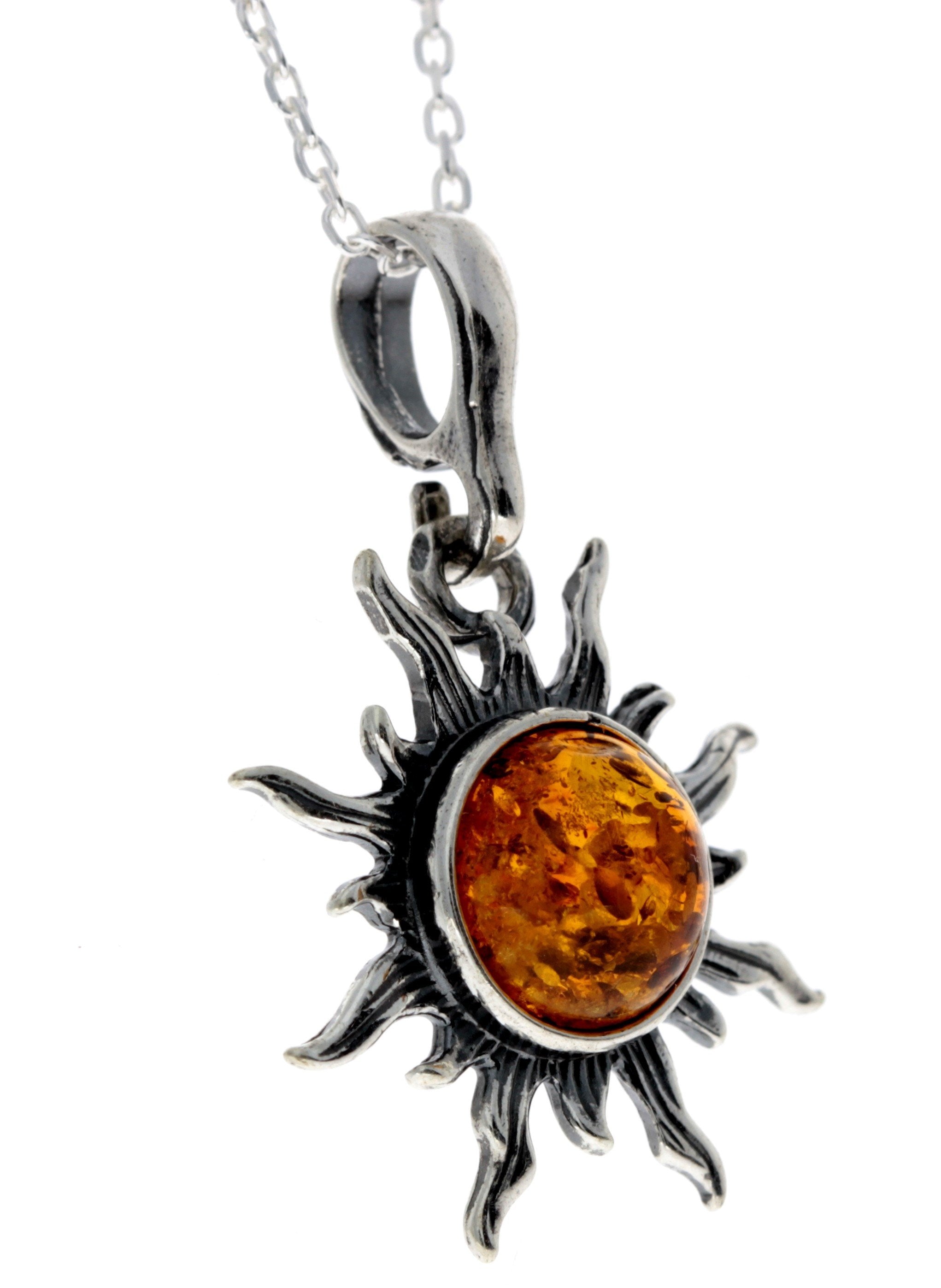 925 Sterling Silver Sun Pendant with Baltic Amber - 1764