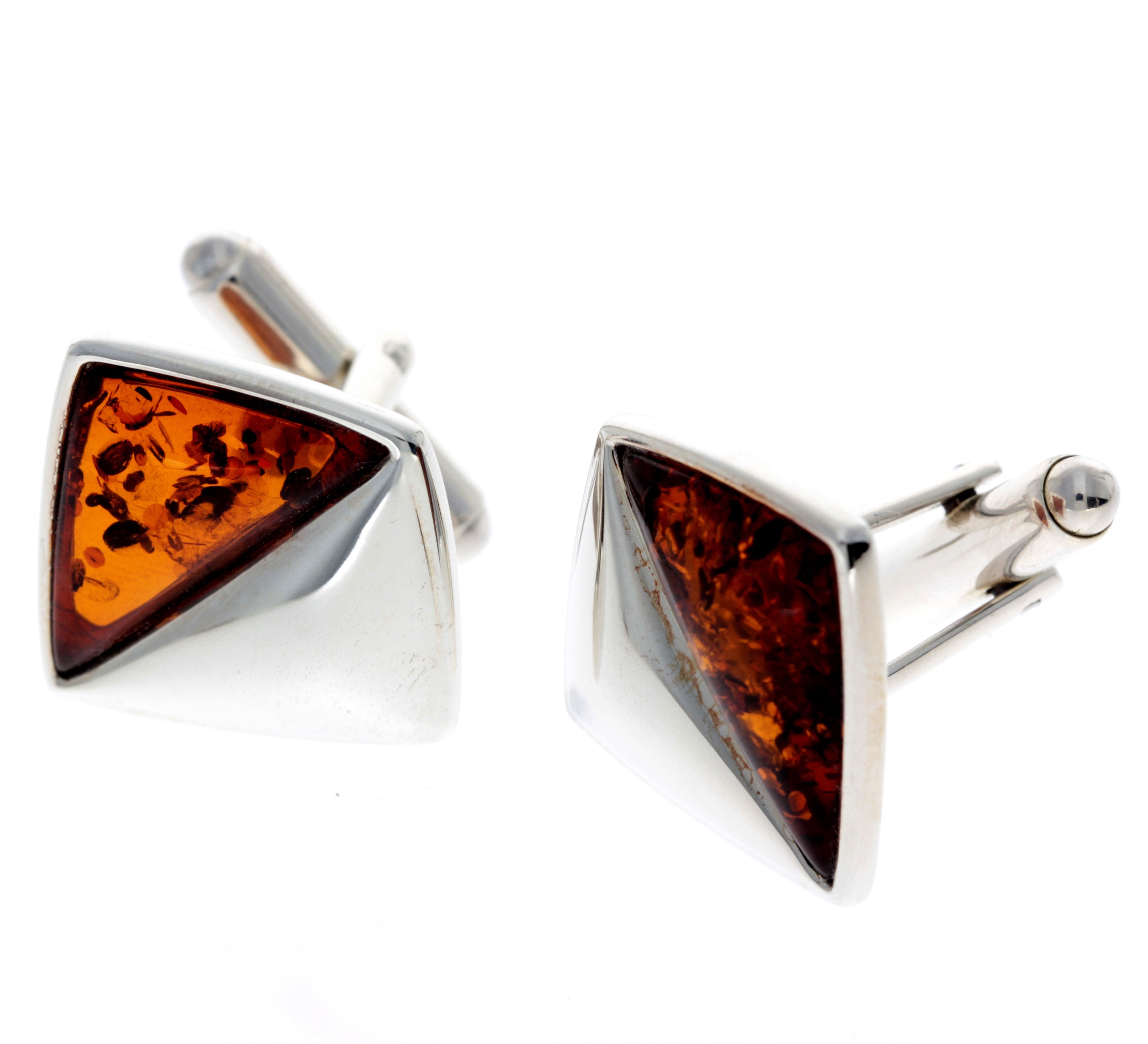 925 Sterling Silver & Baltic Amber Modern Cufflinks - AAC003