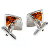 925 Sterling Silver & Baltic Amber Modern Cufflinks - AAC003