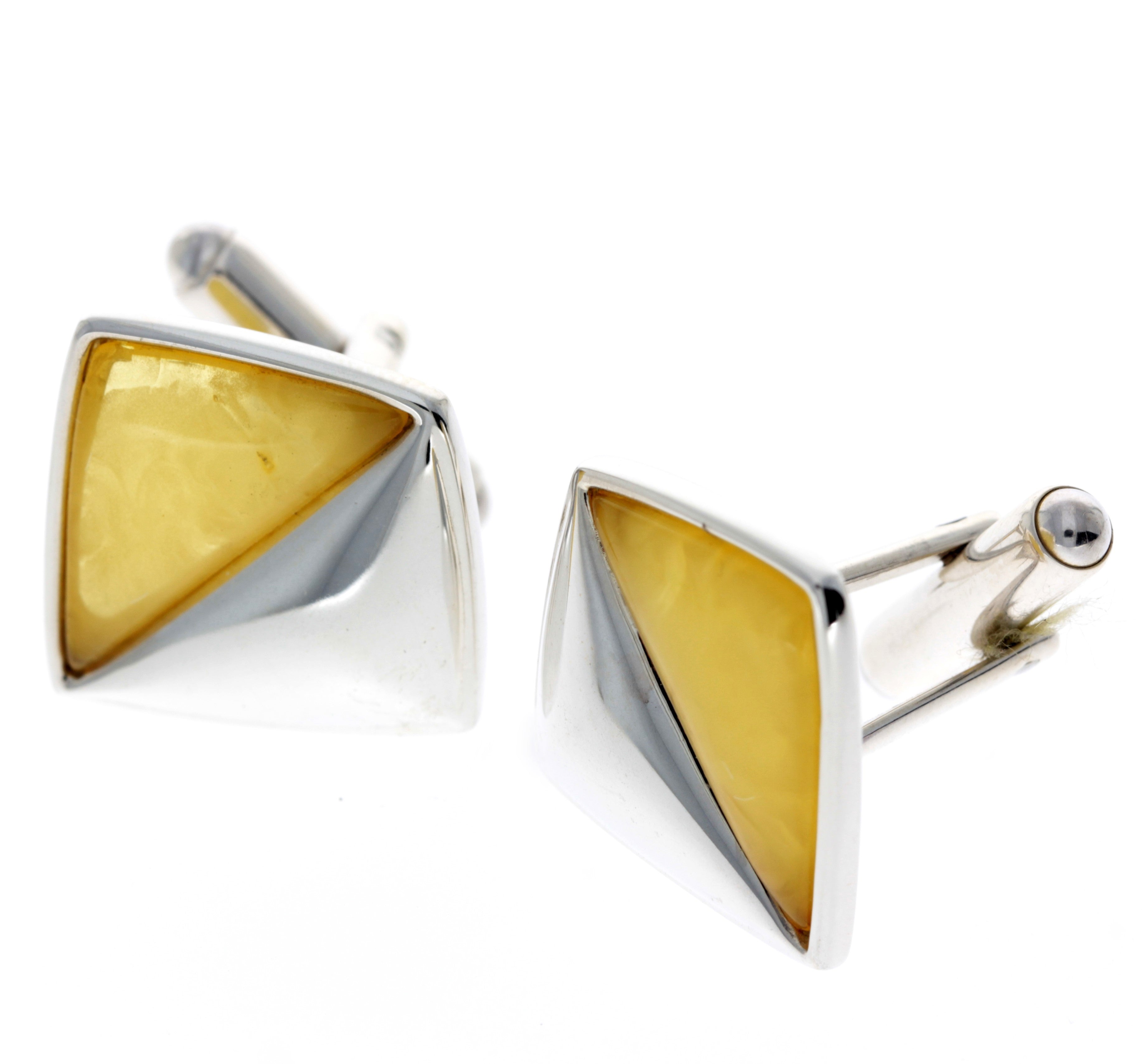 925 Sterling Silver & Baltic Amber Modern Cufflinks - AAC003