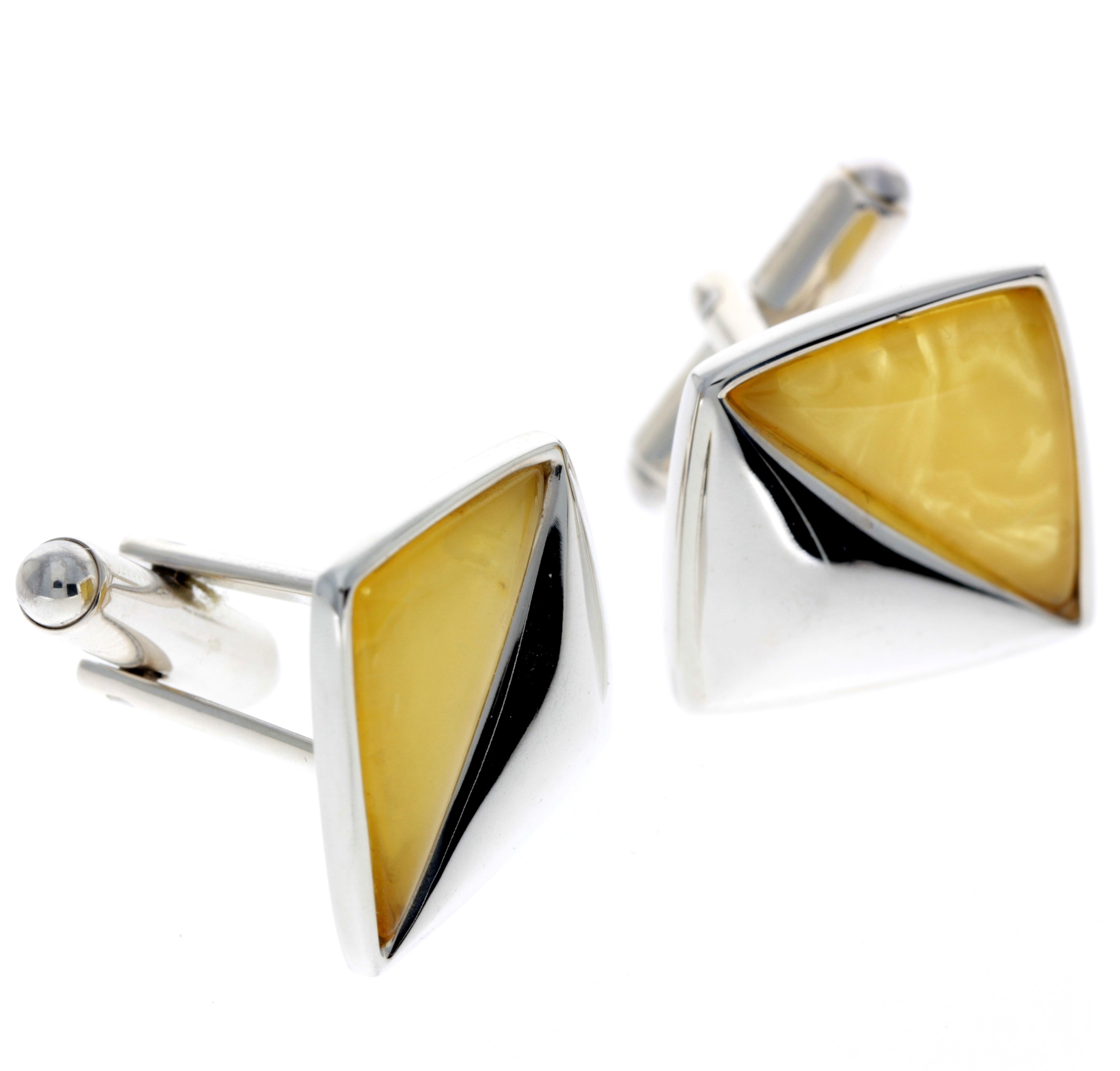 925 Sterling Silver & Baltic Amber Modern Cufflinks - AAC003