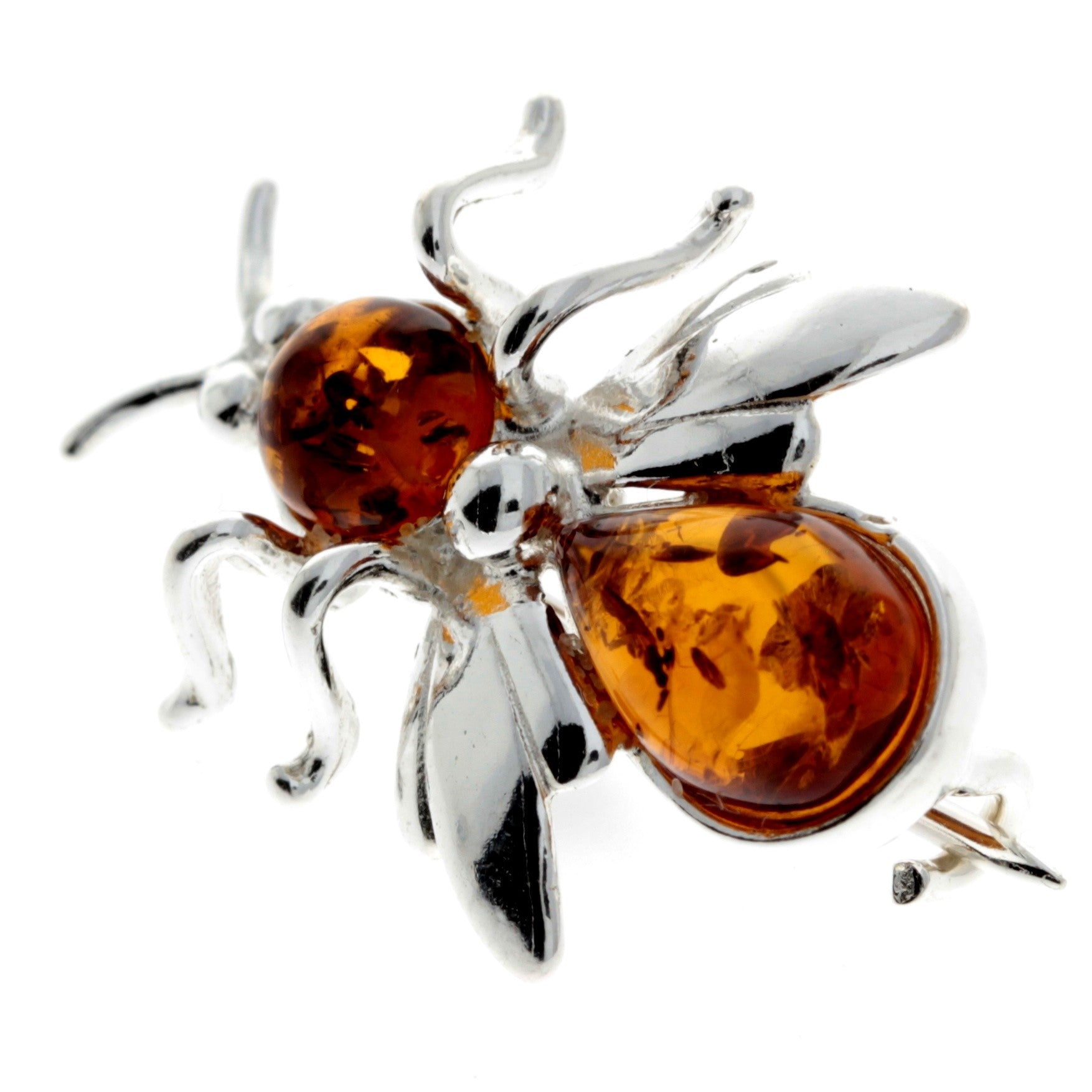 925 Sterling Silver & Baltic Amber Fly Brooch - M801