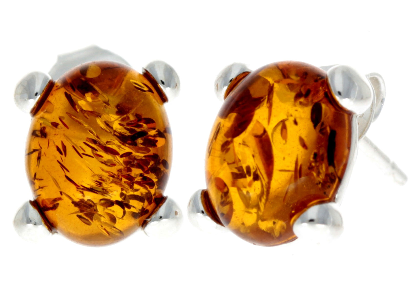 925 Sterling Silver & Baltic Amber Classic Oval Stud Earrings - GL028