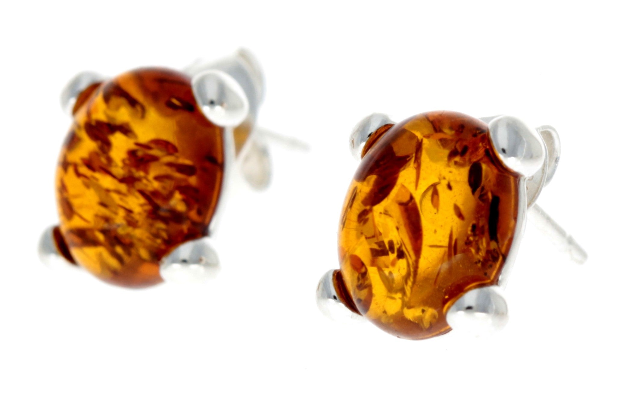 925 Sterling Silver & Baltic Amber Classic Oval Stud Earrings - GL028